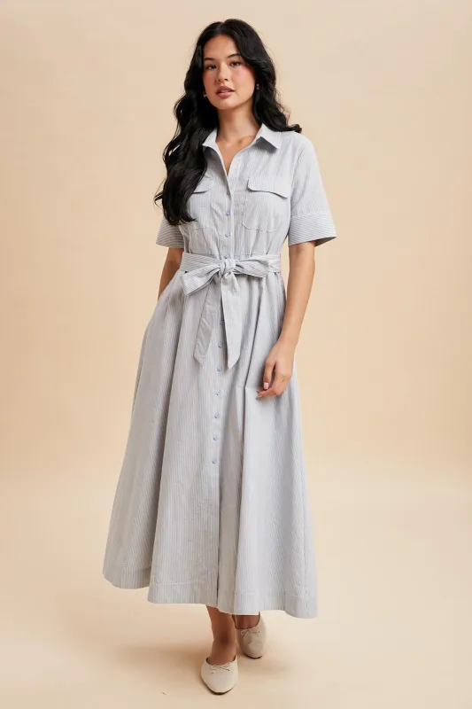 Light Blue Striped Cotton Button Down Maxi Dress sold by Pinkblush