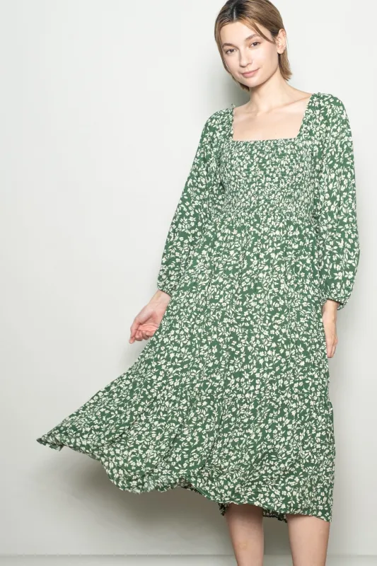Green Floral Square Neck Maxi Dress sold by Pinkblush