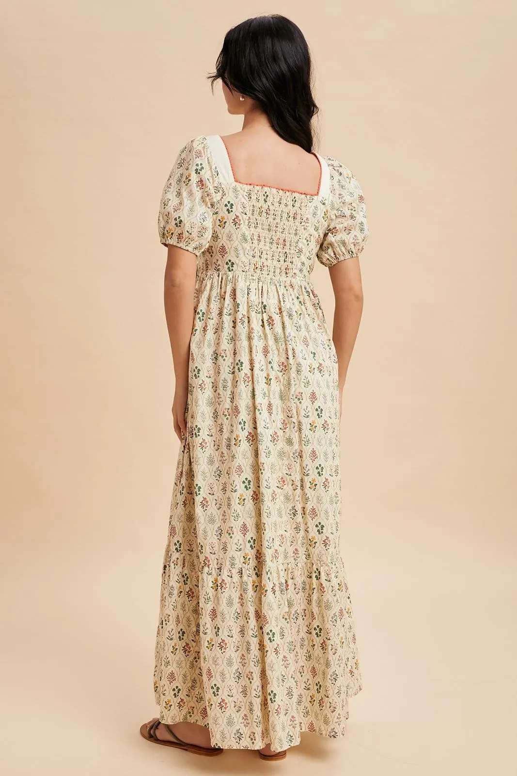 Creme Floral Cotton Puff Sleeve Maxi Dress sold by Pinkblush product image thumbnail 4