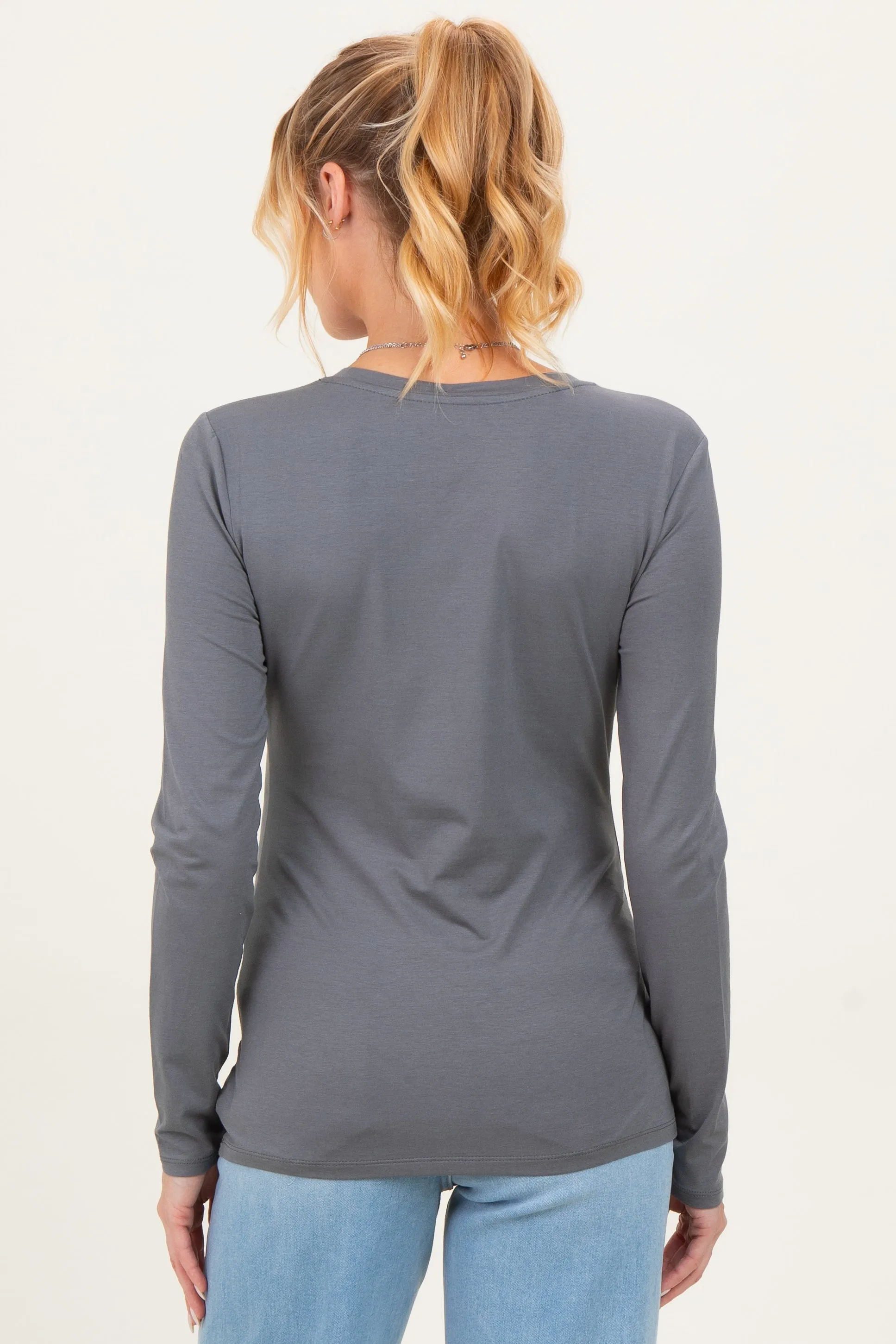 Slate Grey Basic Long Sleeve Maternity Top sold by Pinkblush product image thumbnail 4