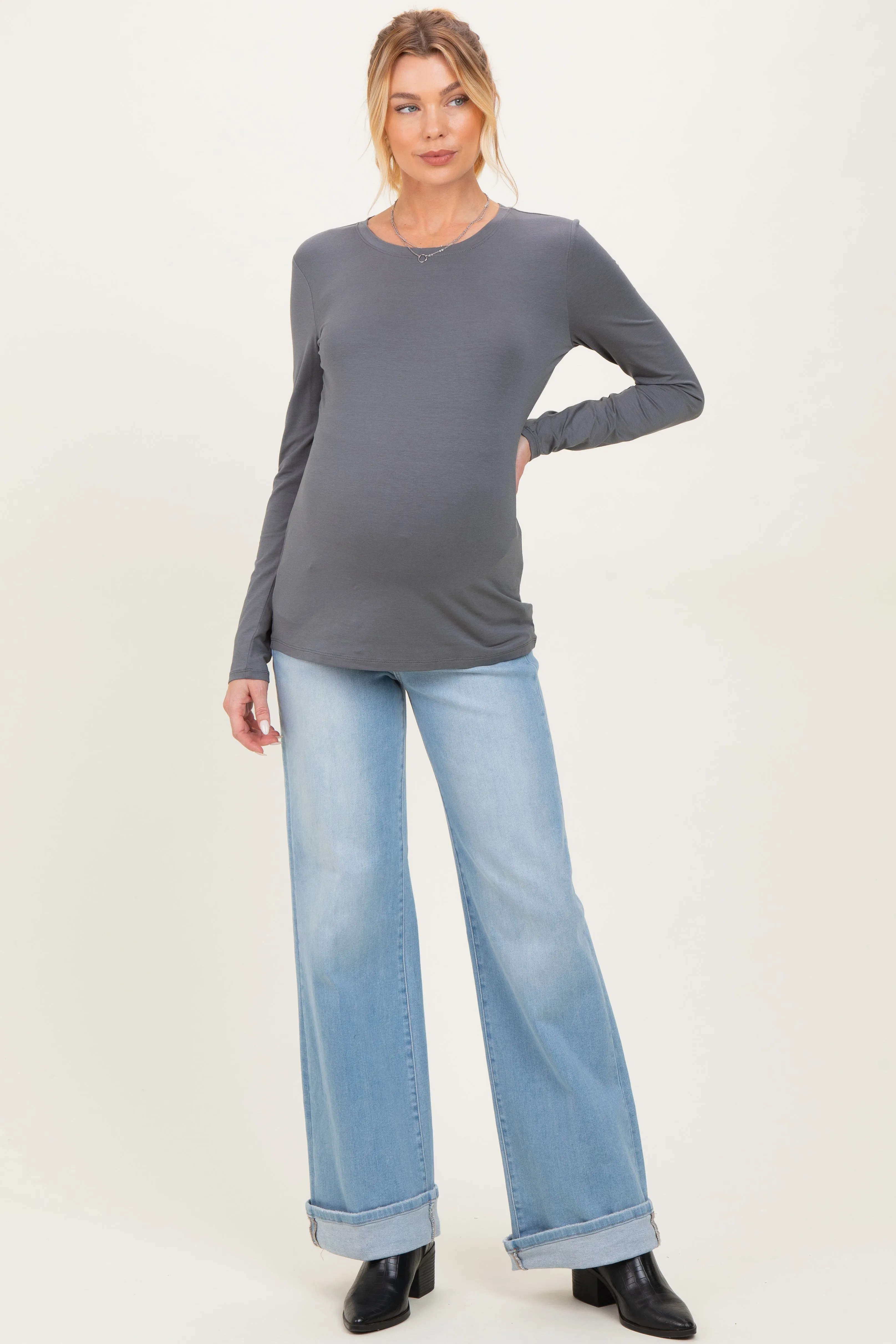Slate Grey Basic Long Sleeve Maternity Top sold by Pinkblush product image thumbnail 2