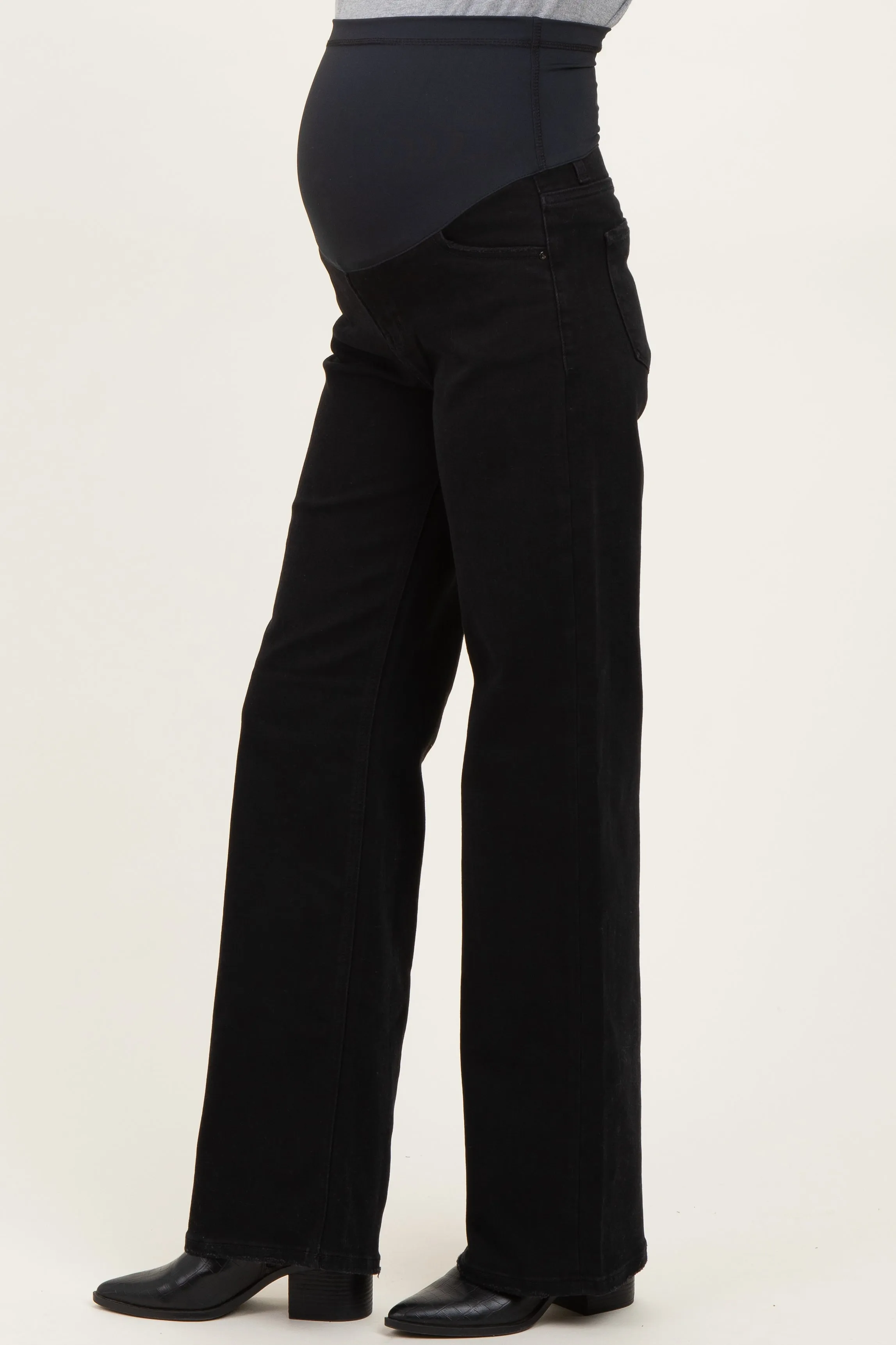 Black Classic Wide Leg Maternity Jeans sold by Pinkblush product image thumbnail 4