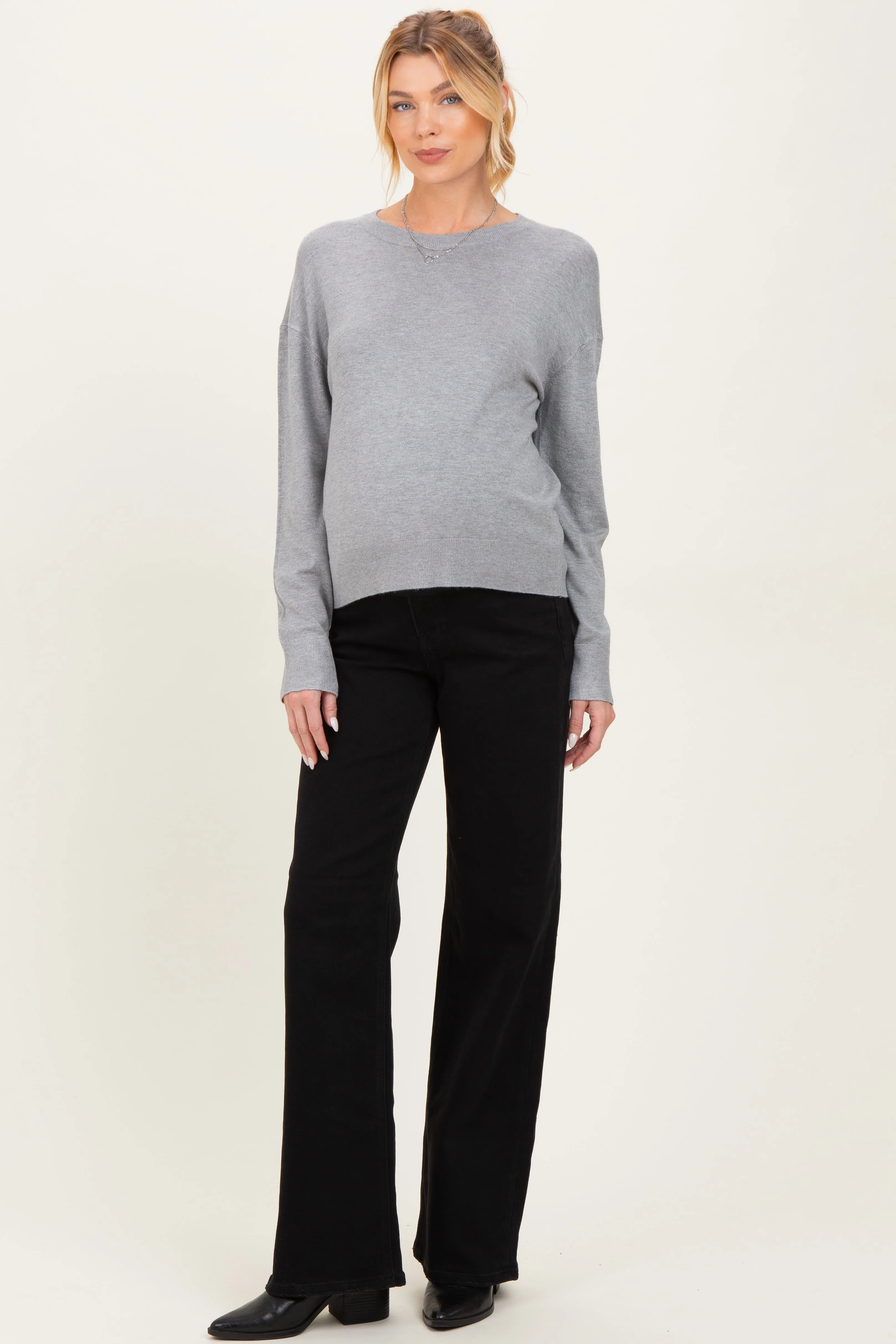 Black Classic Wide Leg Maternity Jeans sold by Pinkblush product image thumbnail 2