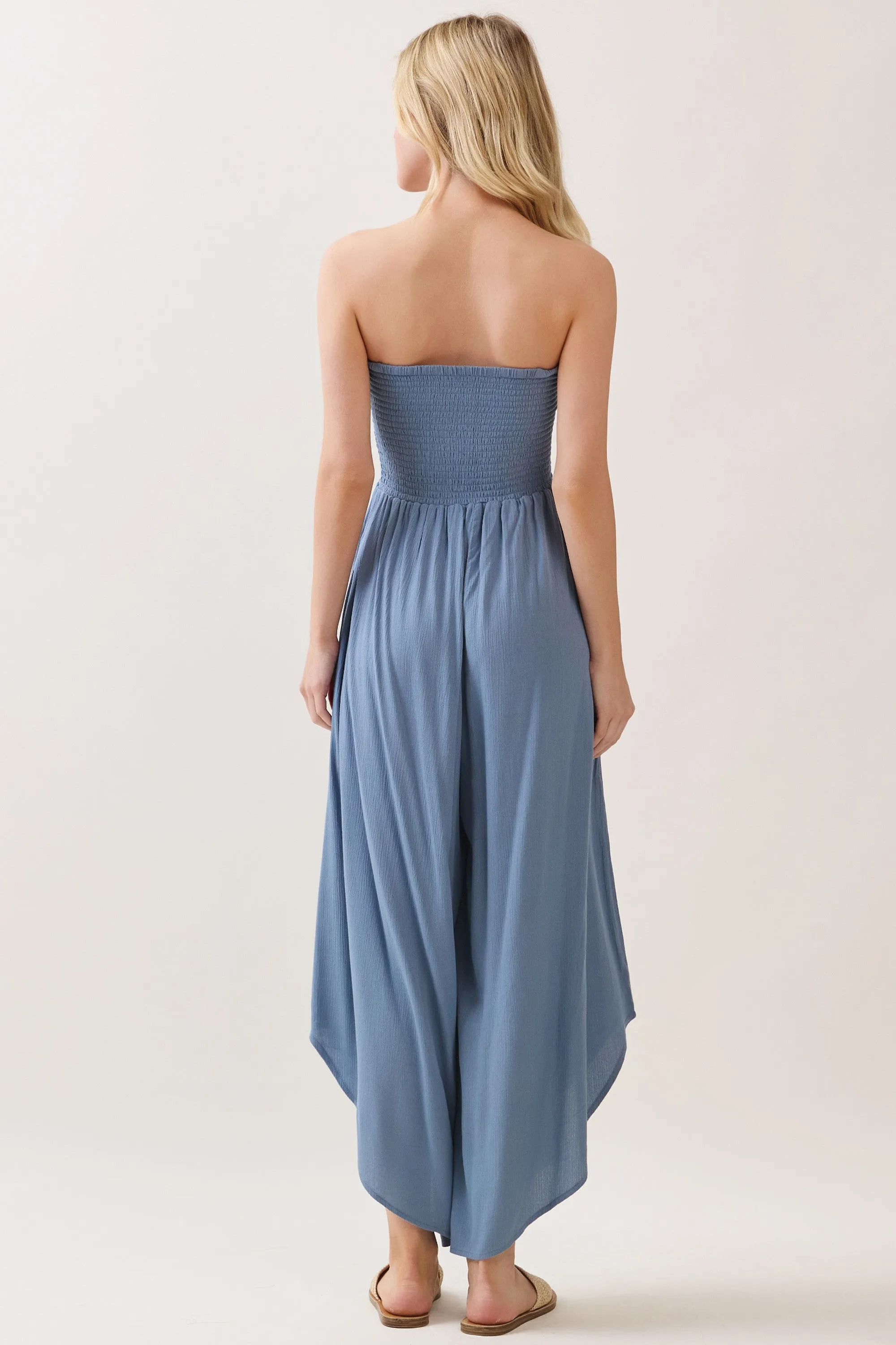 Blue Smocked Strapless Tulip Leg Jumpsuit sold by Pinkblush product image thumbnail 4
