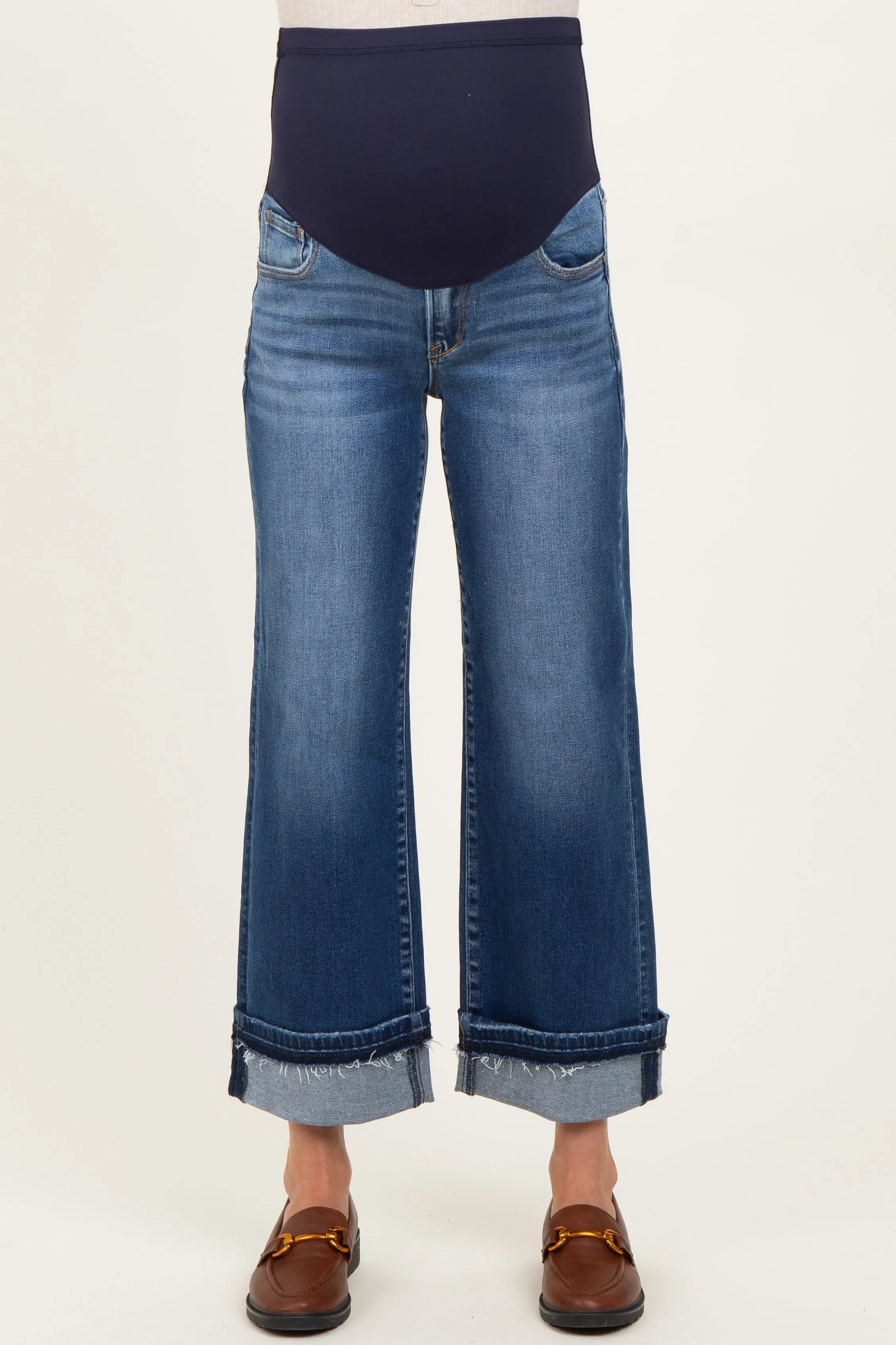 Navy Cuffed Relaxed Fit Maternity Ankle Straight Leg Jeans sold by Pinkblush product image thumbnail 3