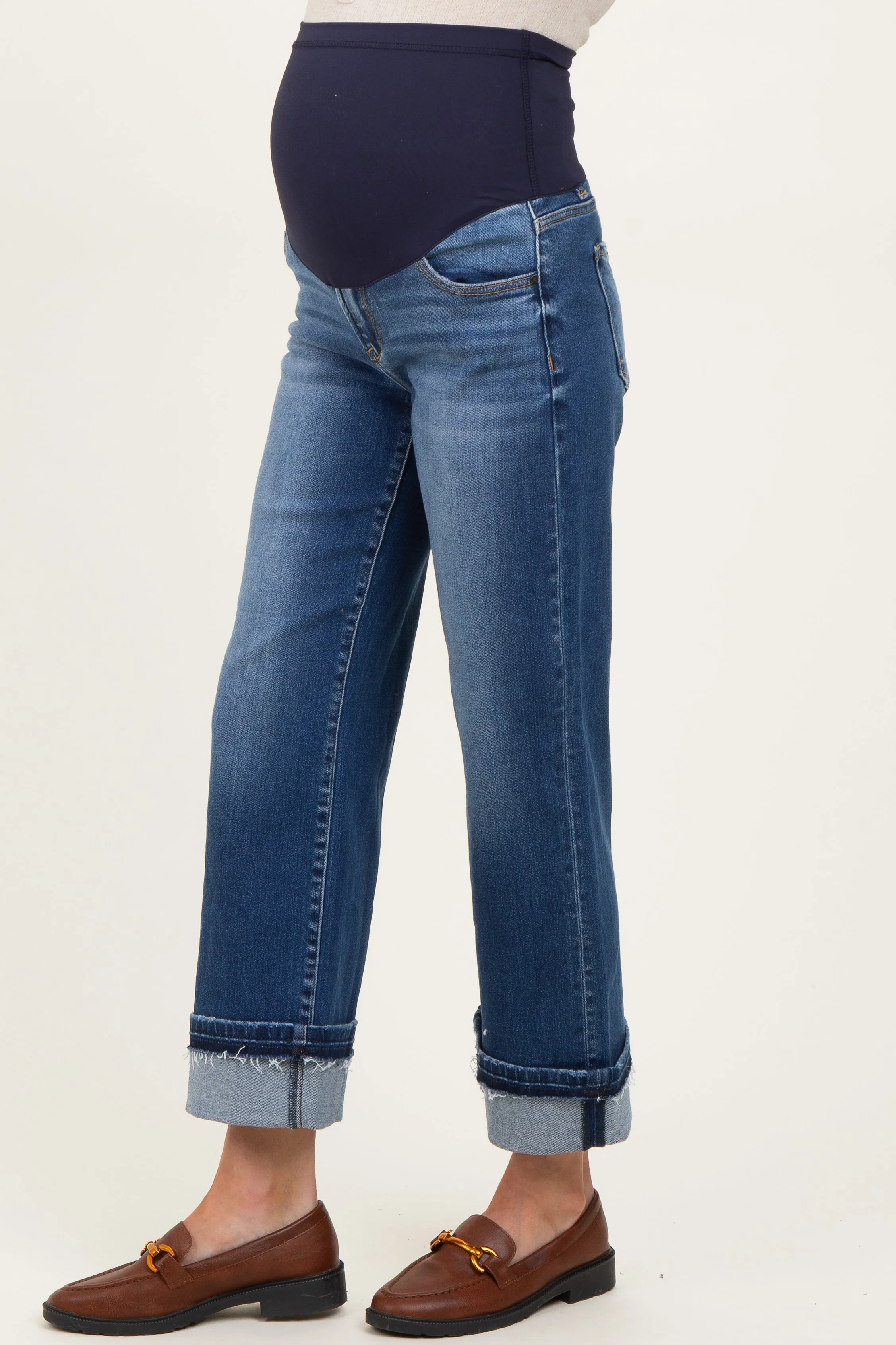 Navy Cuffed Relaxed Fit Maternity Ankle Straight Leg Jeans sold by Pinkblush product image thumbnail 4