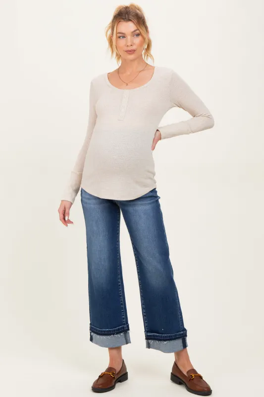 Navy Cuffed Relaxed Fit Maternity Ankle Straight Leg Jeans sold by Pinkblush