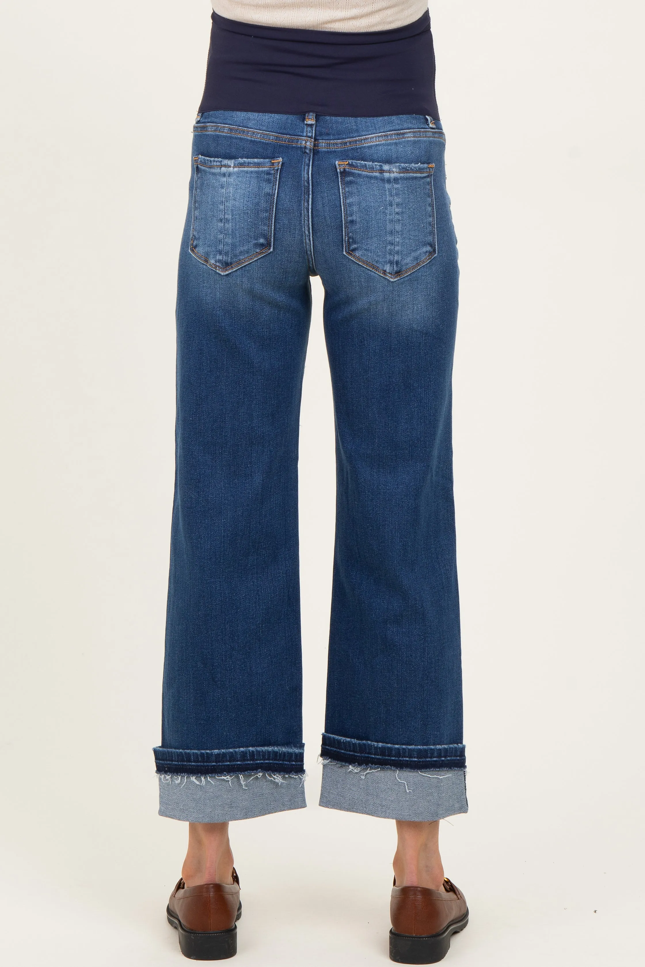 Navy Cuffed Relaxed Fit Maternity Ankle Straight Leg Jeans sold by Pinkblush product image thumbnail 5