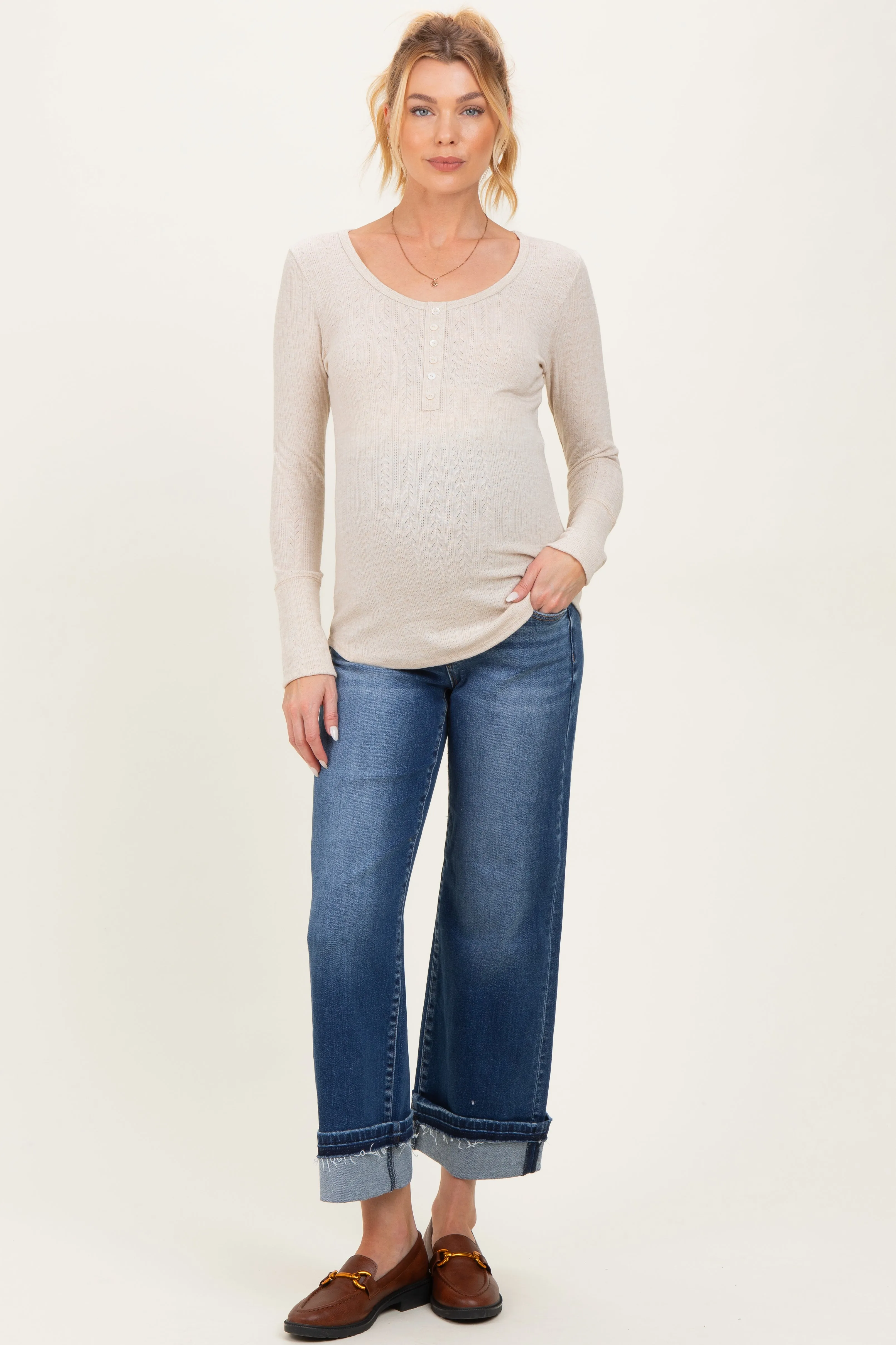Navy Cuffed Relaxed Fit Maternity Ankle Straight Leg Jeans sold by Pinkblush product image thumbnail 2