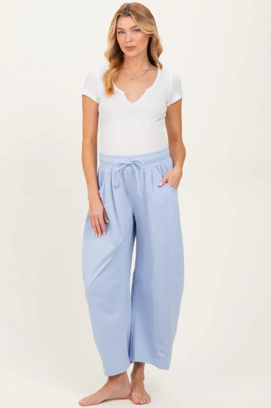 Light Blue Barrel Leg Terry Maternity Sweatpants made by Pinkblush