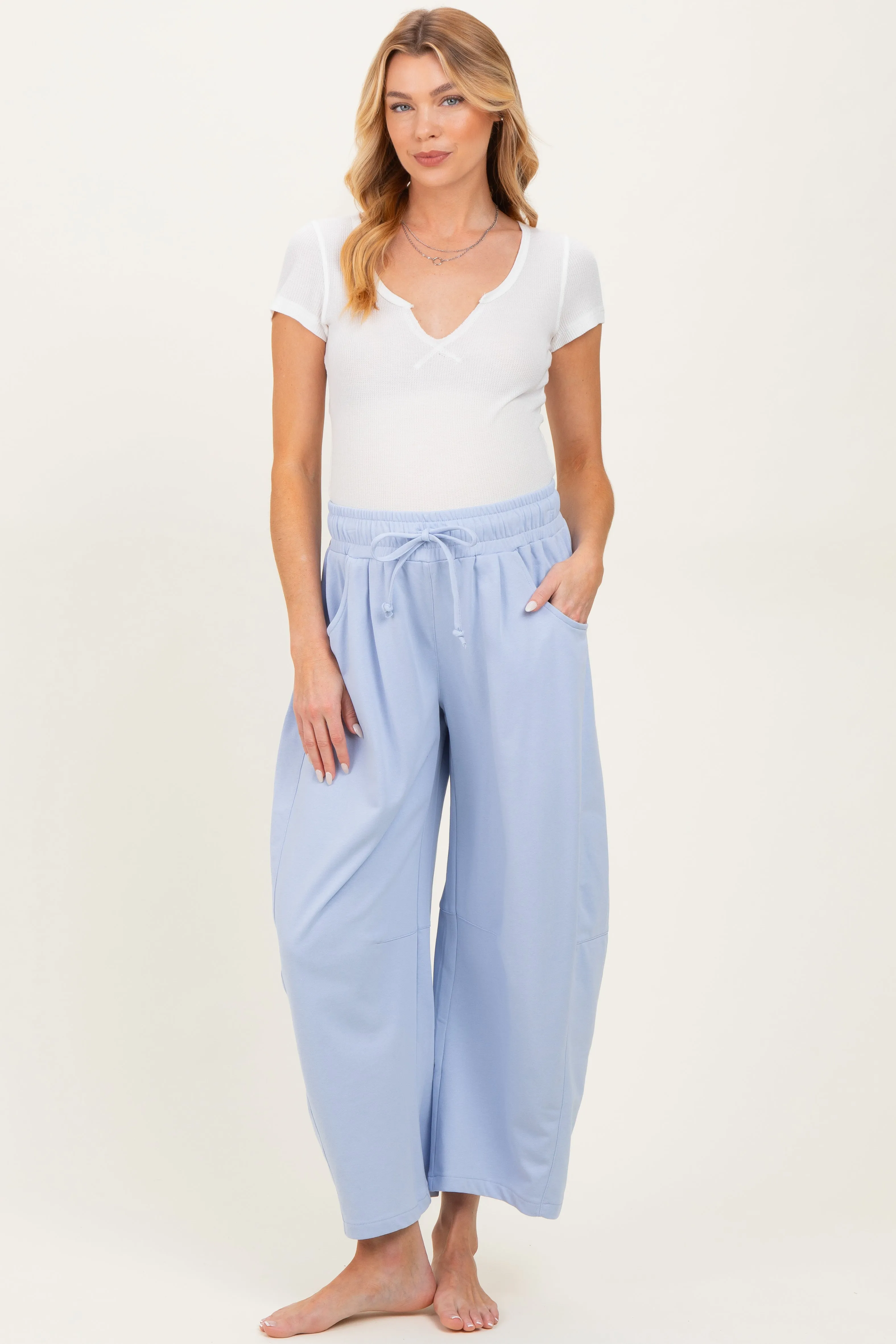 Light Blue Barrel Leg Terry Maternity Sweatpants sold by Pinkblush