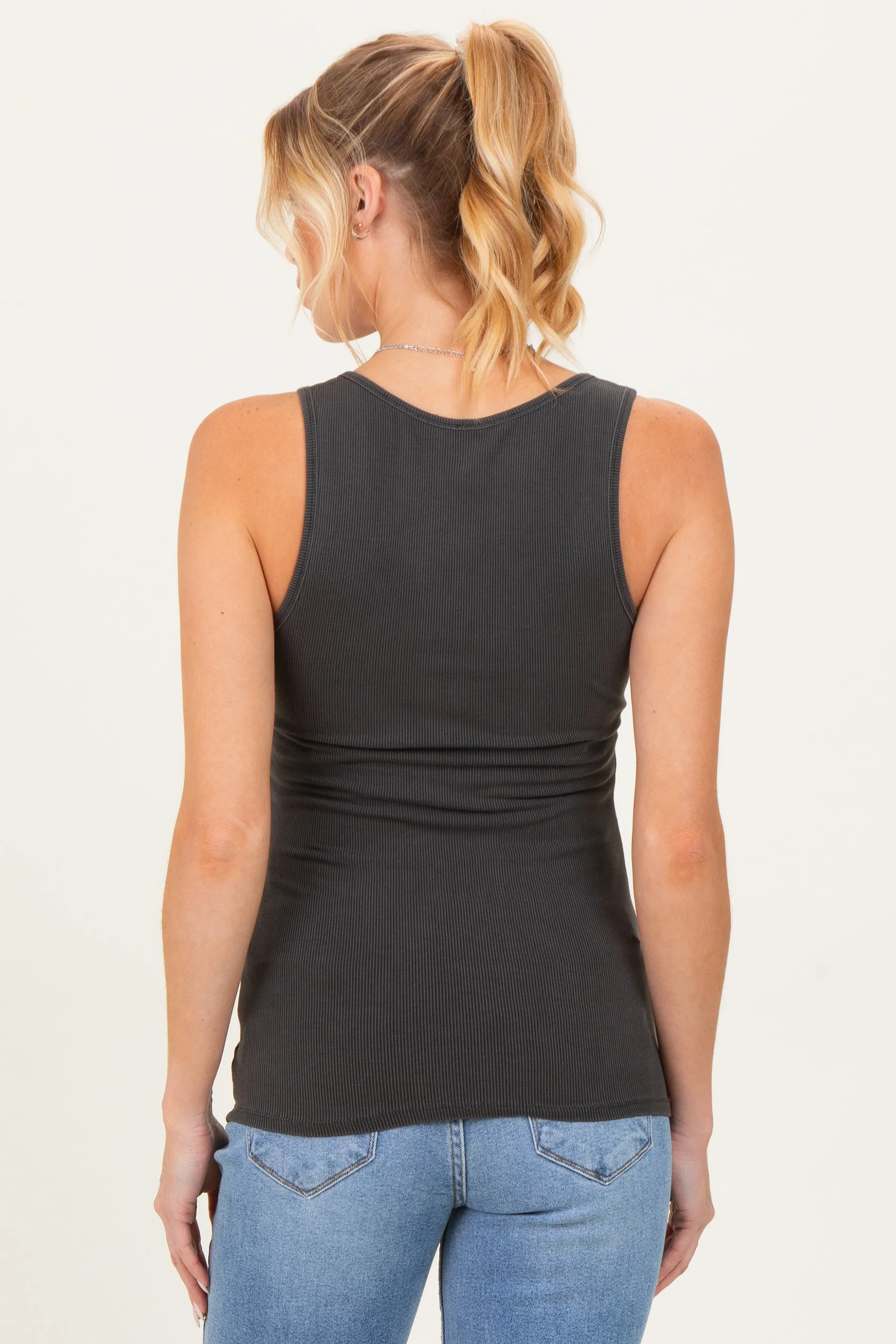 Charcoal Ribbed Split Neck Maternity Tank Top sold by Pinkblush product image thumbnail 4
