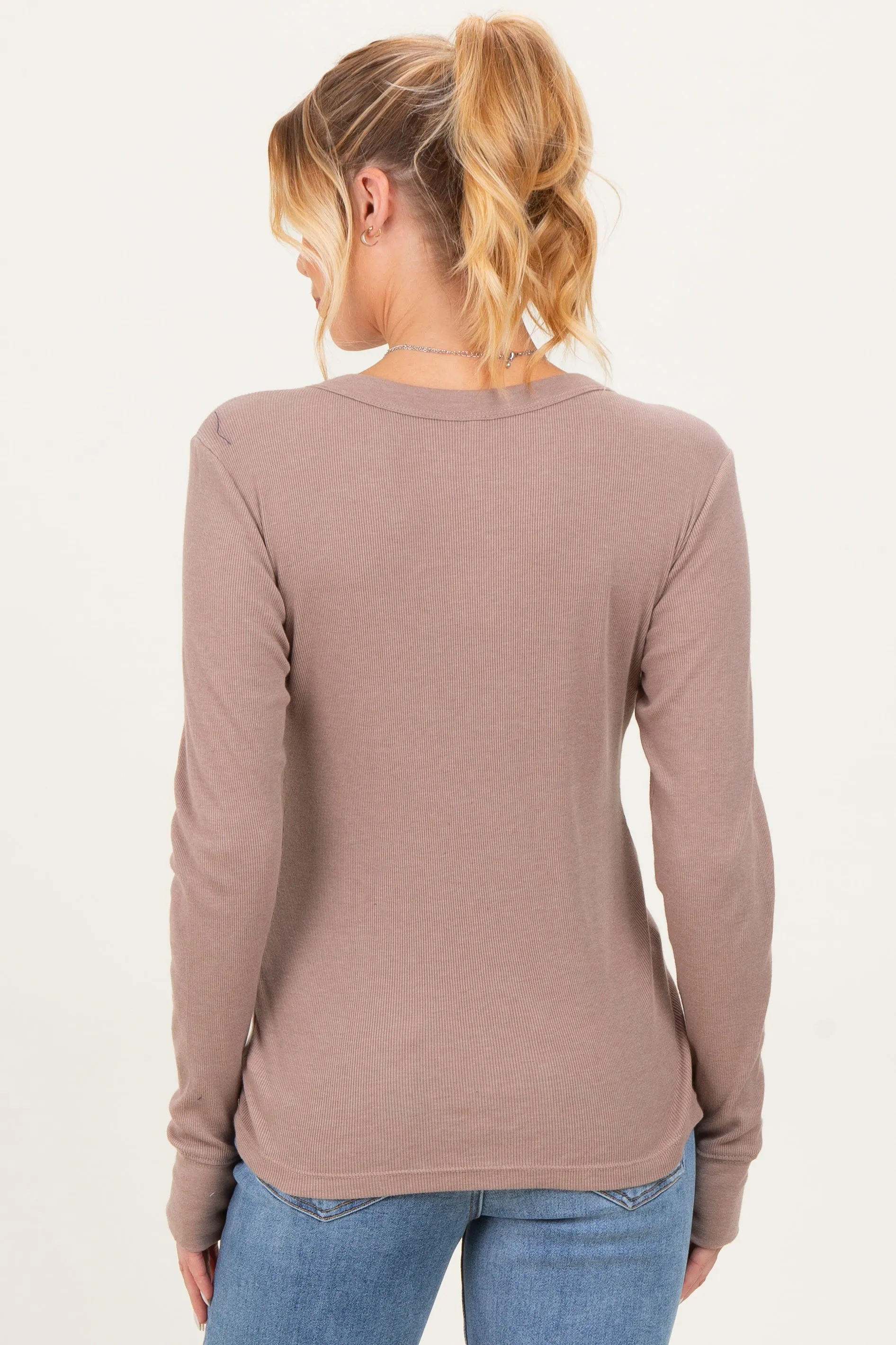 Mocha Ribbed Basic Maternity Long Sleeve Top sold by Pinkblush product image thumbnail 4