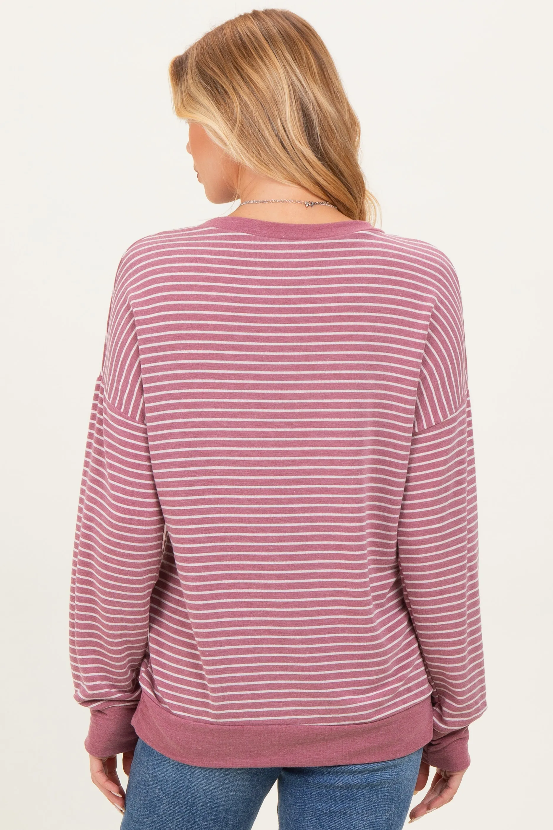 Mauve Striped Crew Neck Pullover Maternity Top sold by Pinkblush product image thumbnail 4