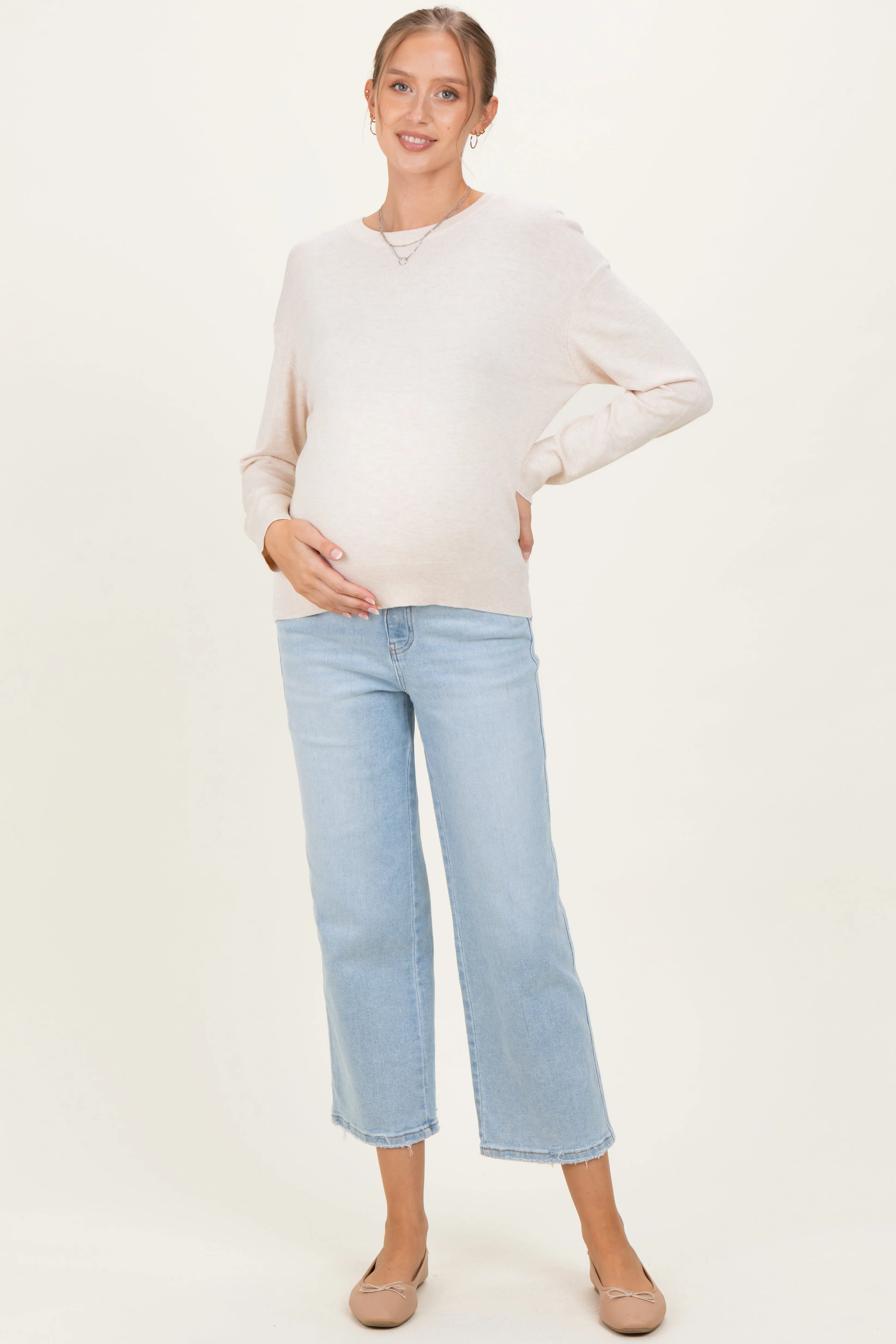 Oatmeal Classic Crew Neck Maternity Sweater sold by Pinkblush product image thumbnail 2