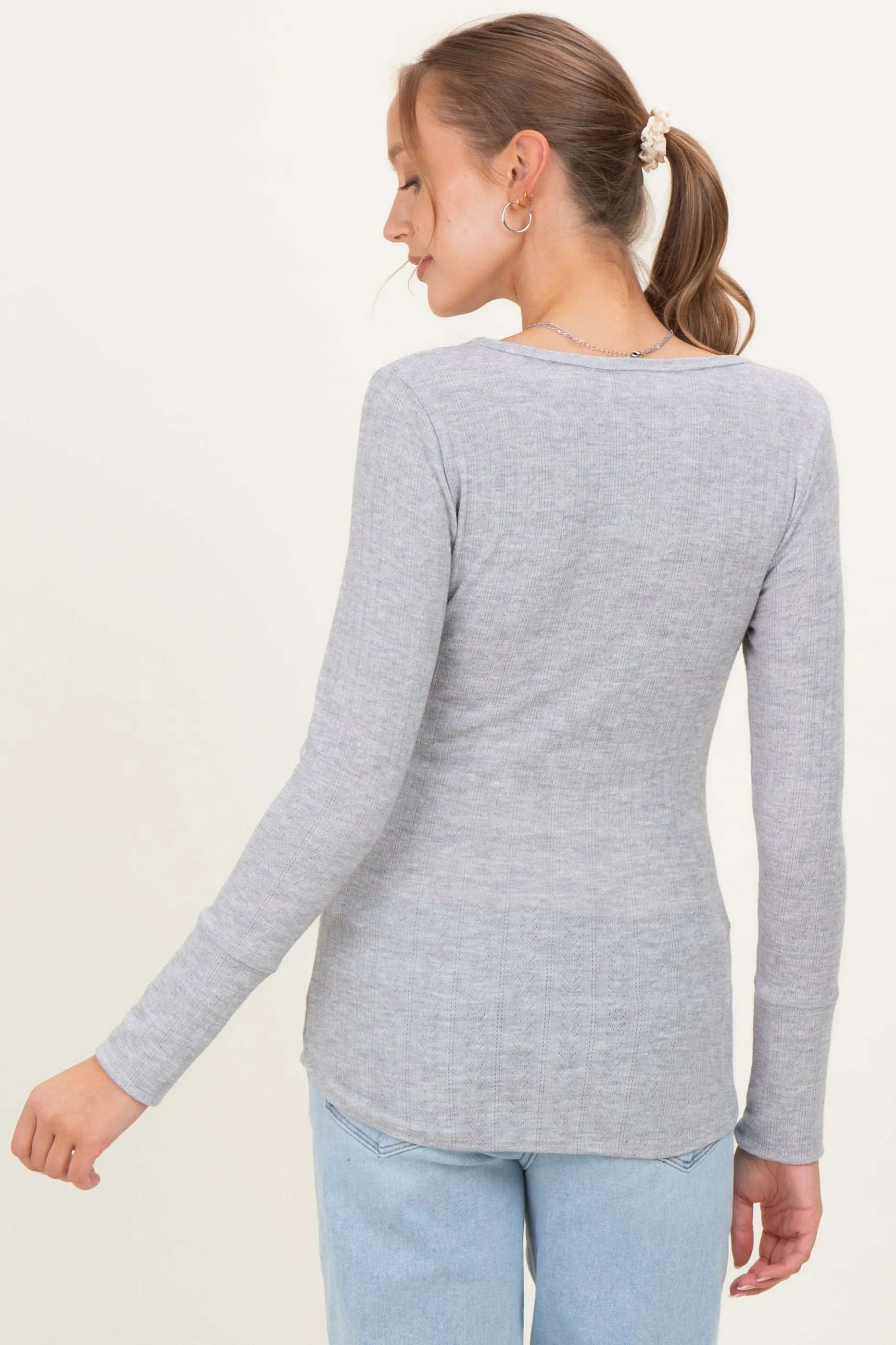 Heather Grey Pointelle Knit Maternity Henley Top sold by Pinkblush product image thumbnail 4