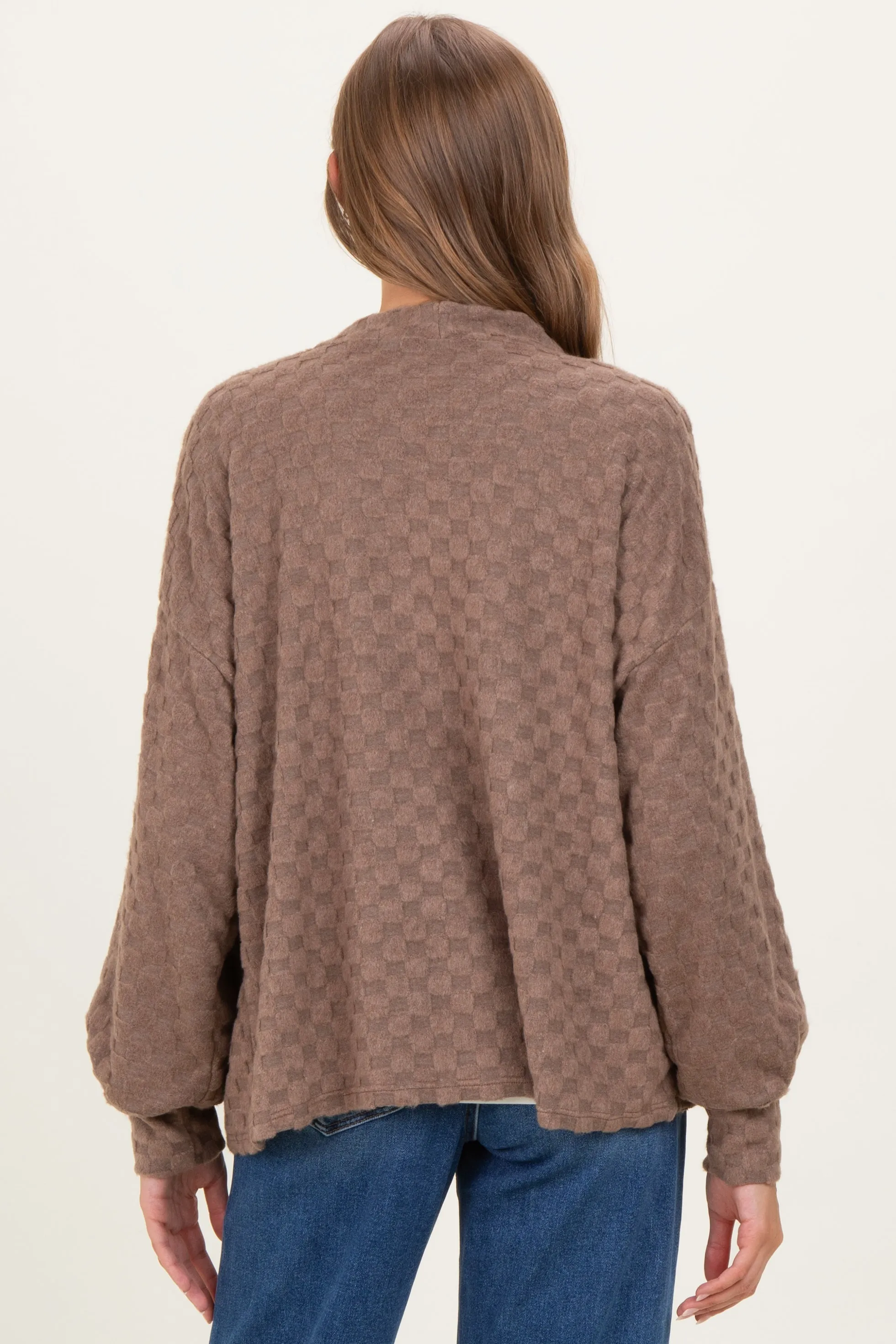 Mocha Checkered Knit Button Front Maternity Cardigan sold by Pinkblush product image thumbnail 4