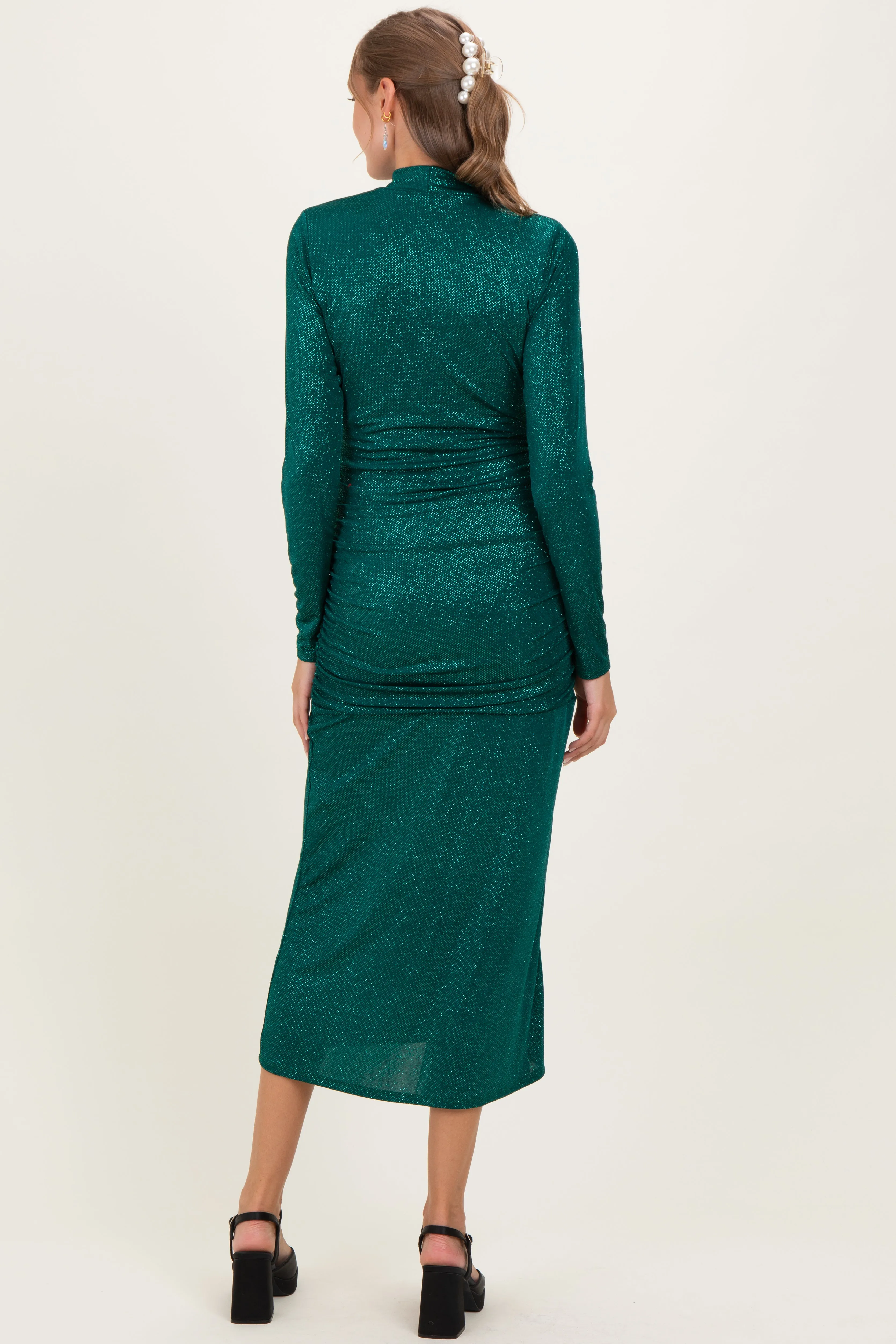 Green Sequin Long Sleeve Mock Neck Maternity Maxi Dress sold by Pinkblush product image thumbnail 4