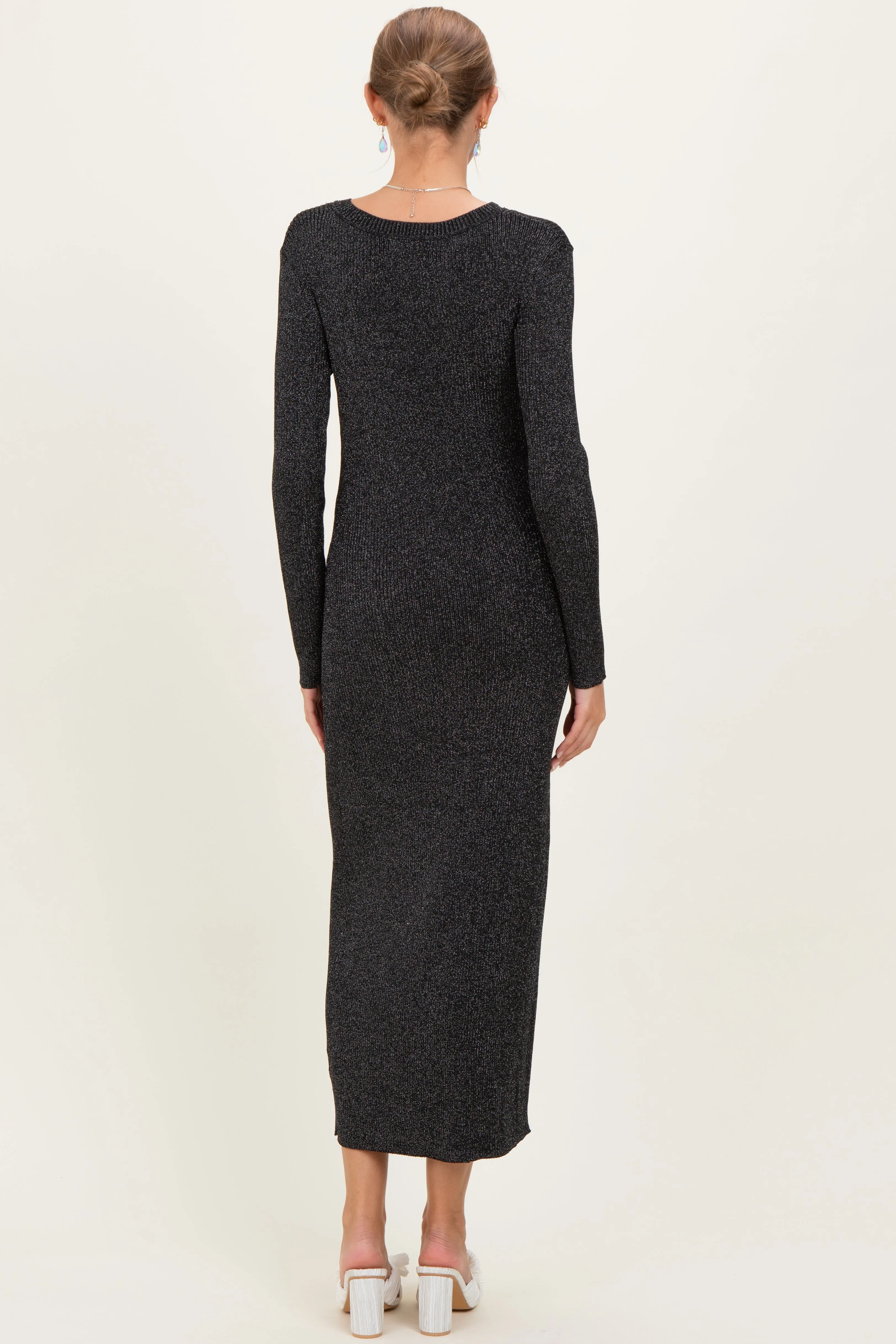 Black Shimmer Ribbed Knit Maternity Maxi Dress sold by Pinkblush product image thumbnail 3