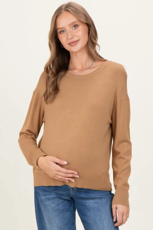 Camel Classic Crew Neck Maternity Sweater sold by Pinkblush
