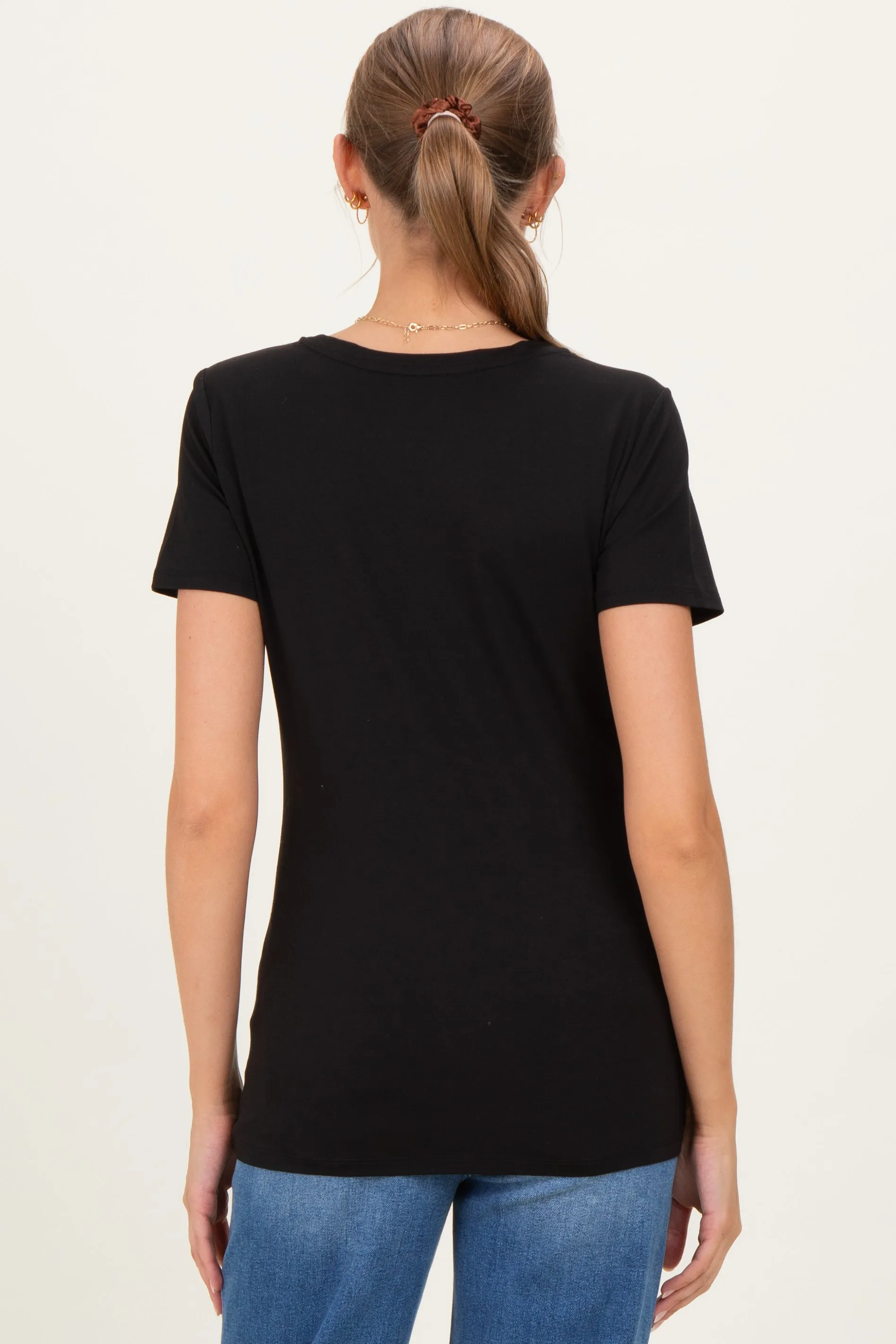Black Basic Short Sleeve Maternity Tee sold by Pinkblush product image thumbnail 4