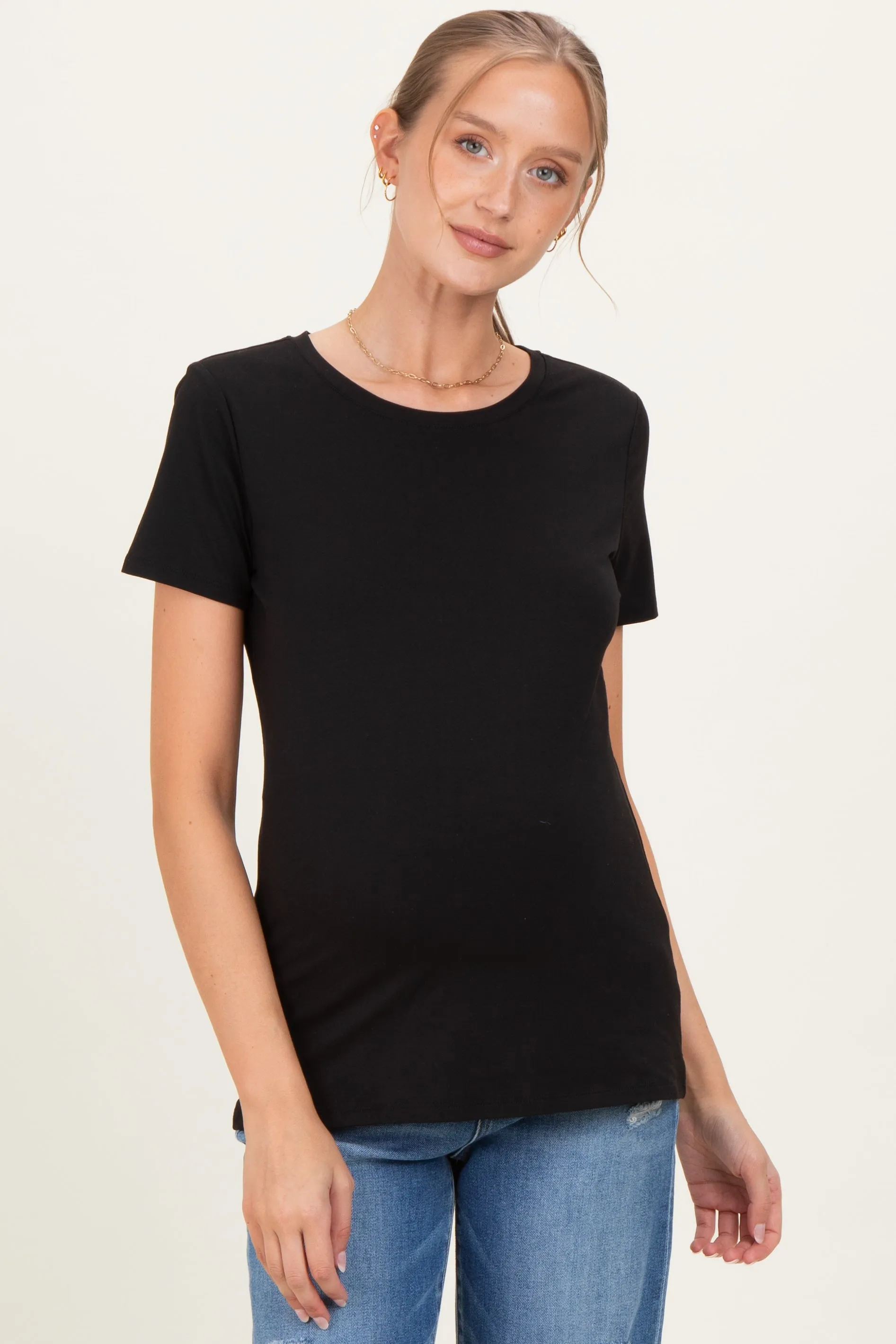 Black Basic Short Sleeve Maternity Tee sold by Pinkblush