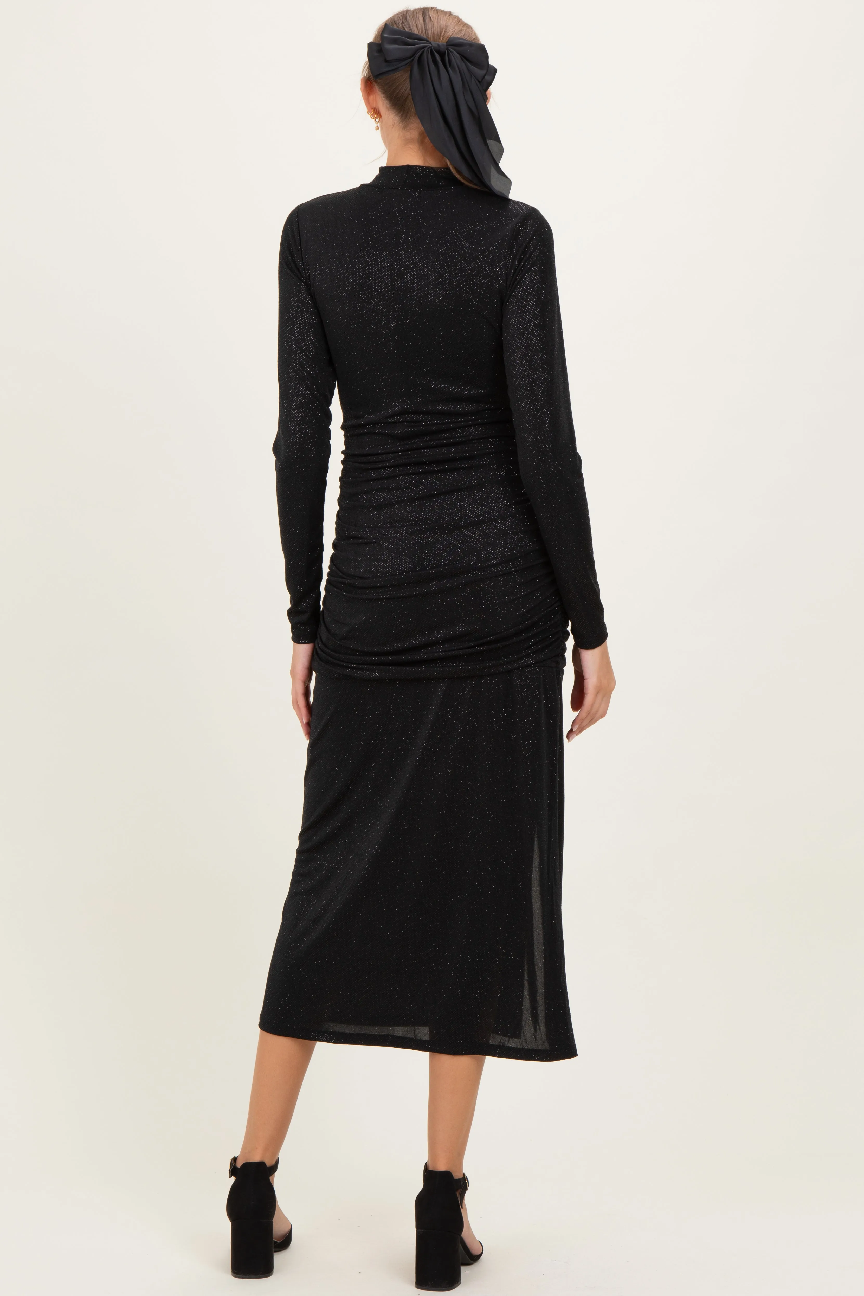 Black Sequin Long Sleeve Mock Neck Maternity Maxi Dress sold by Pinkblush product image thumbnail 4