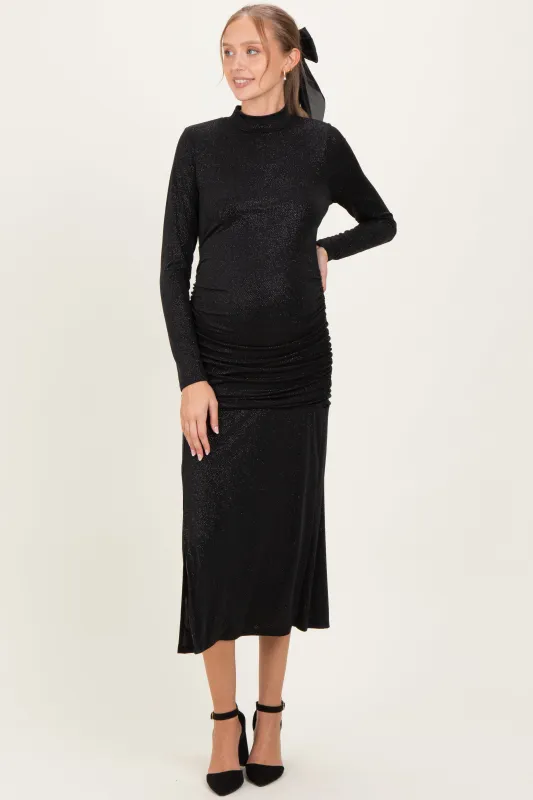 Black Sequin Long Sleeve Mock Neck Maternity Maxi Dress made by Pinkblush