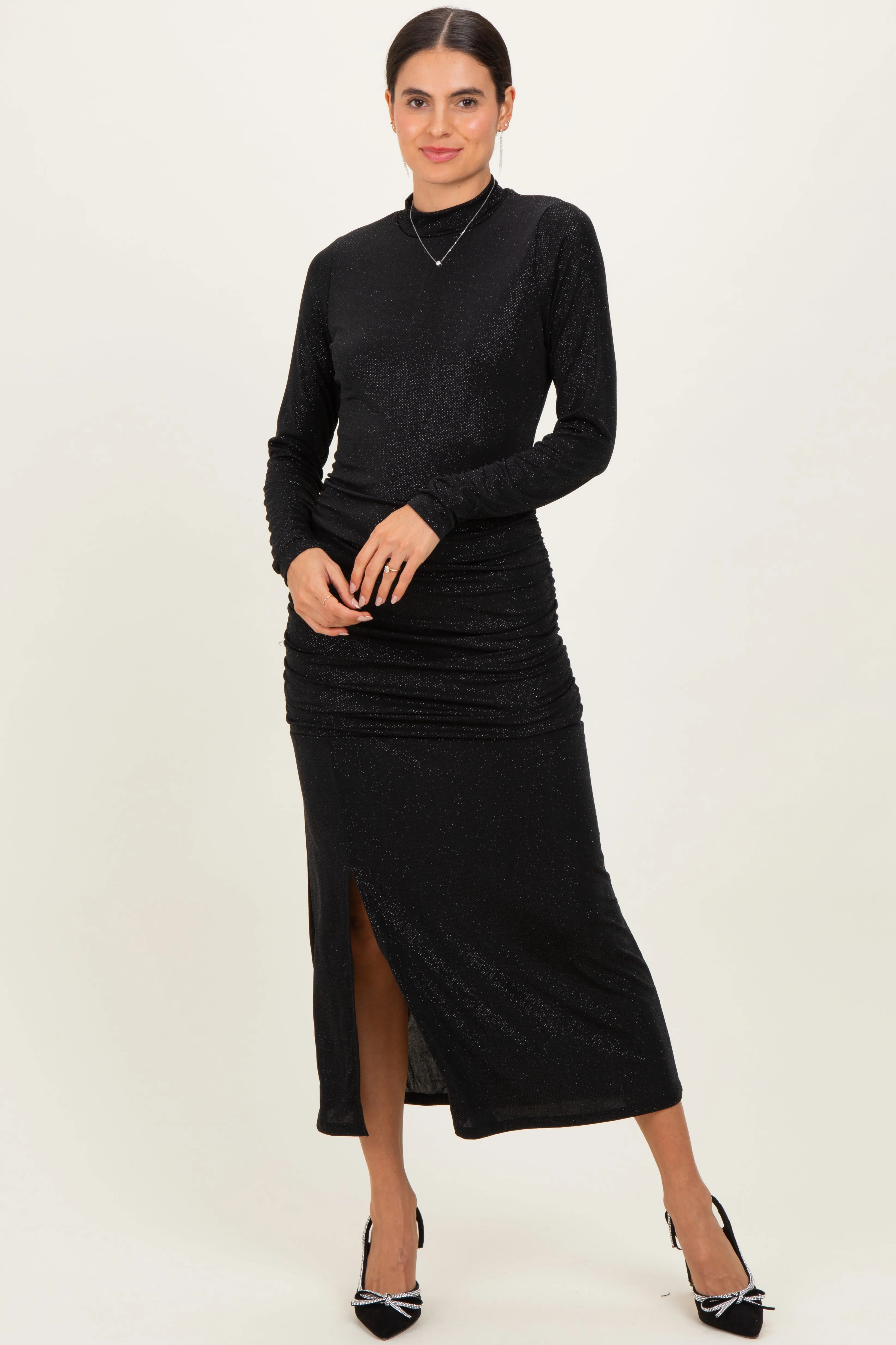 Black Sequin Long Sleeve Mock Neck Maternity Maxi Dress sold by Pinkblush product image thumbnail 5