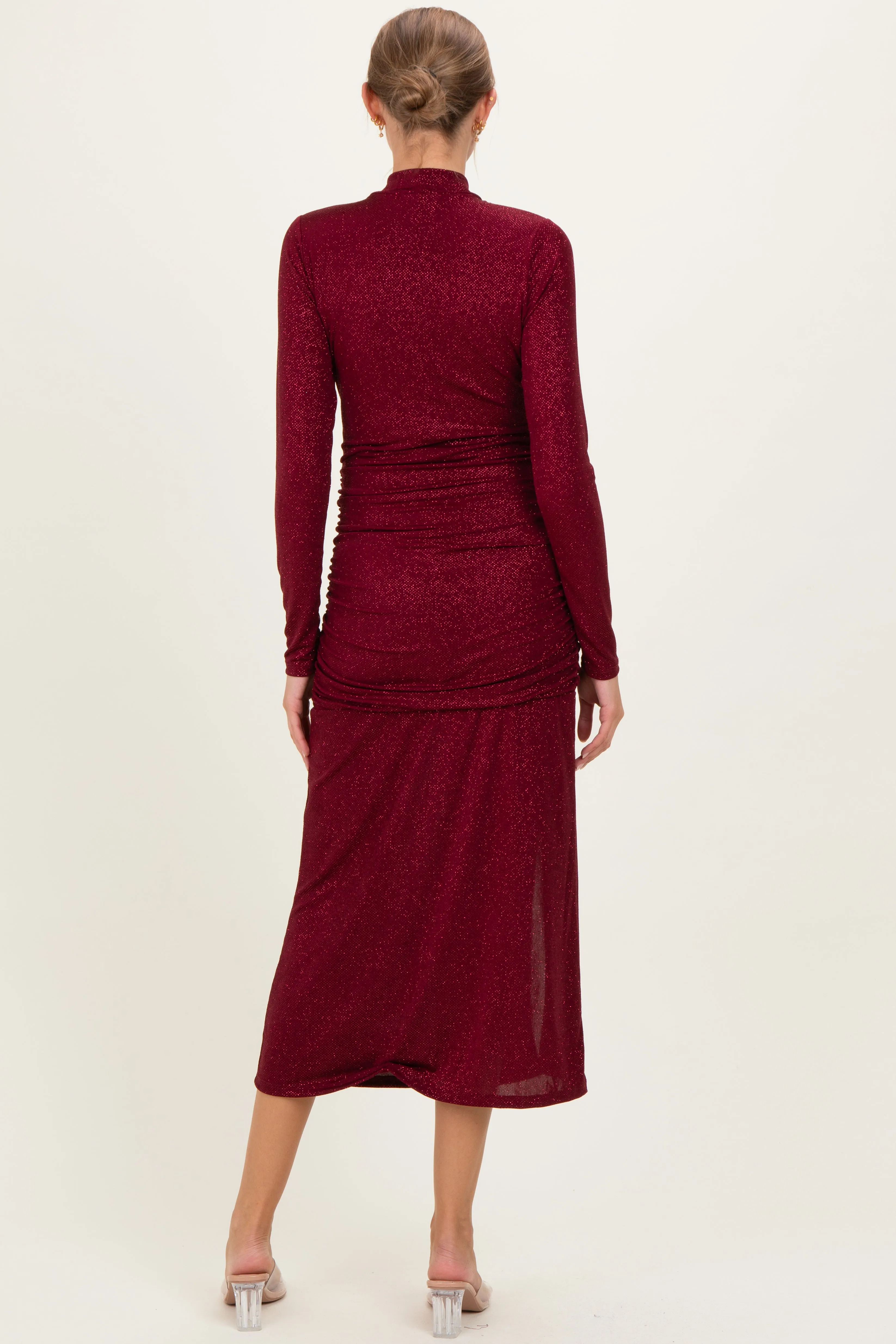 Burgundy Sequin Long Sleeve Mock Neck Maternity Maxi Dress sold by Pinkblush product image thumbnail 3