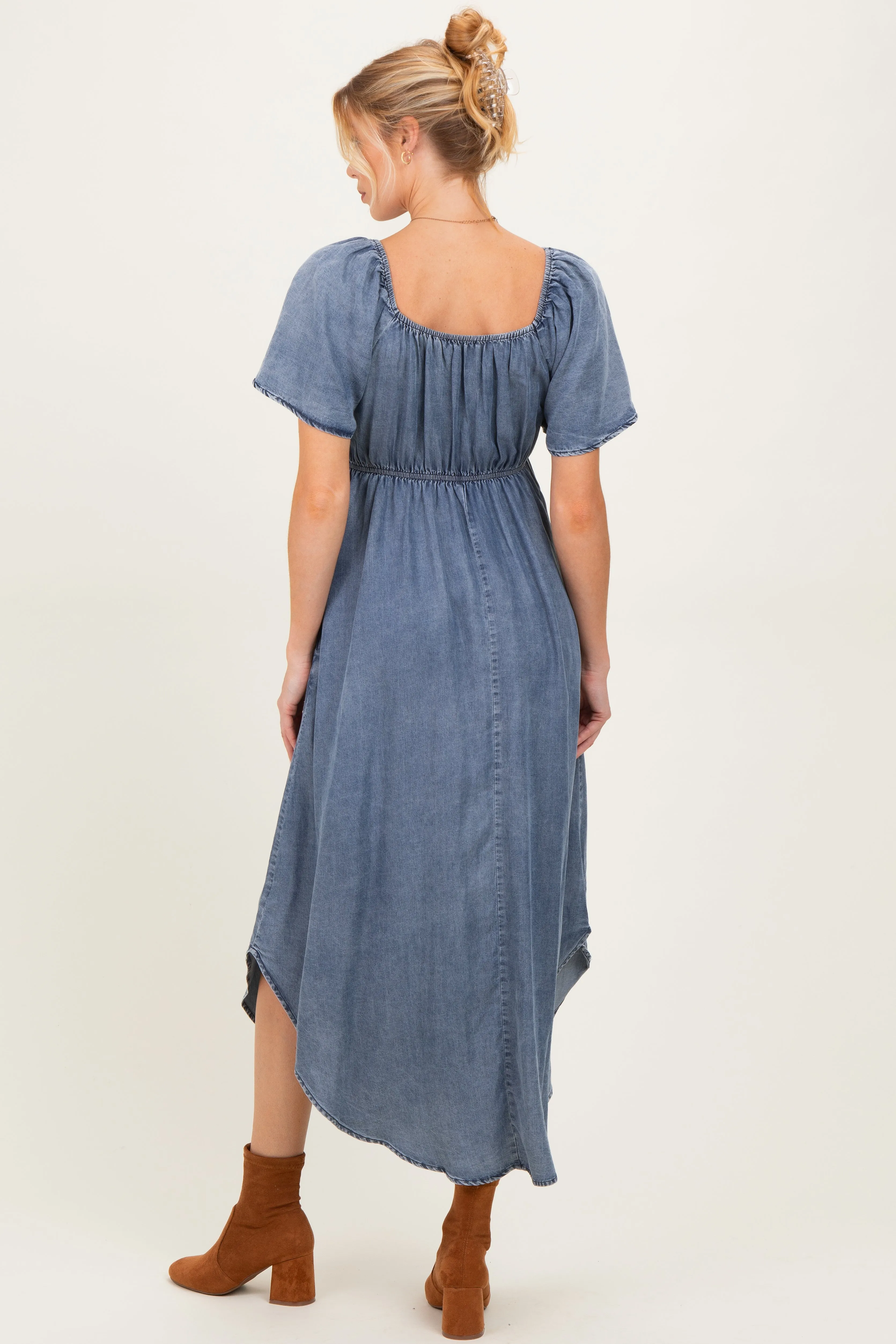 Blue Chambray Cinched Tie Bust Maternity Maxi Dress sold by Pinkblush product image thumbnail 3