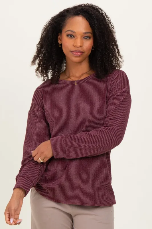 Burgundy Puff Sleeve Solid Ribbed Top sold by Pinkblush