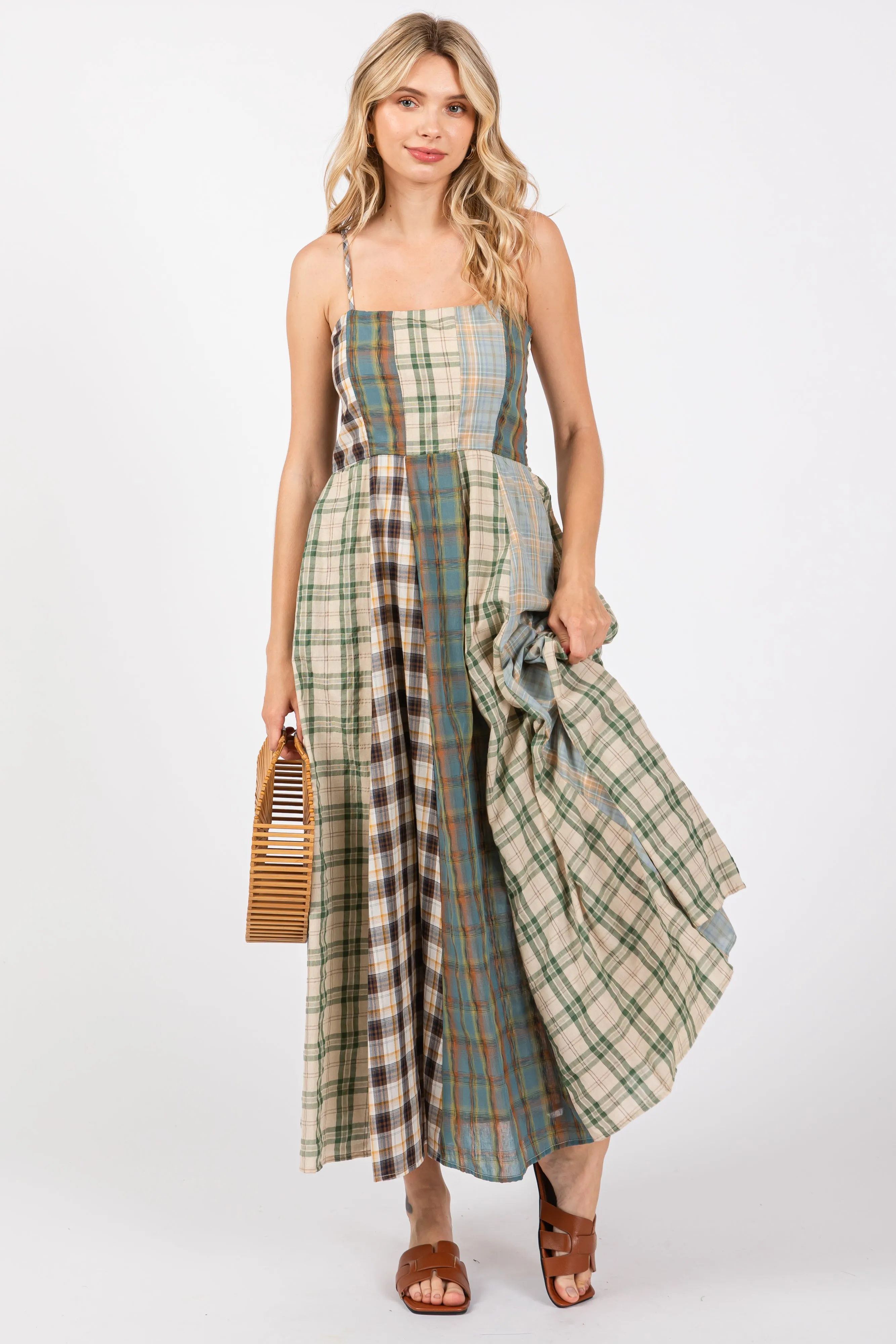 Light Olive Mixed Plaid Maternity Maxi Dress sold by Pinkblush product image thumbnail 5