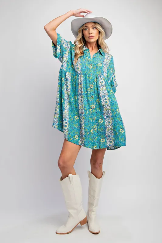 Turquoise Floral Button Down Dress sold by Pinkblush
