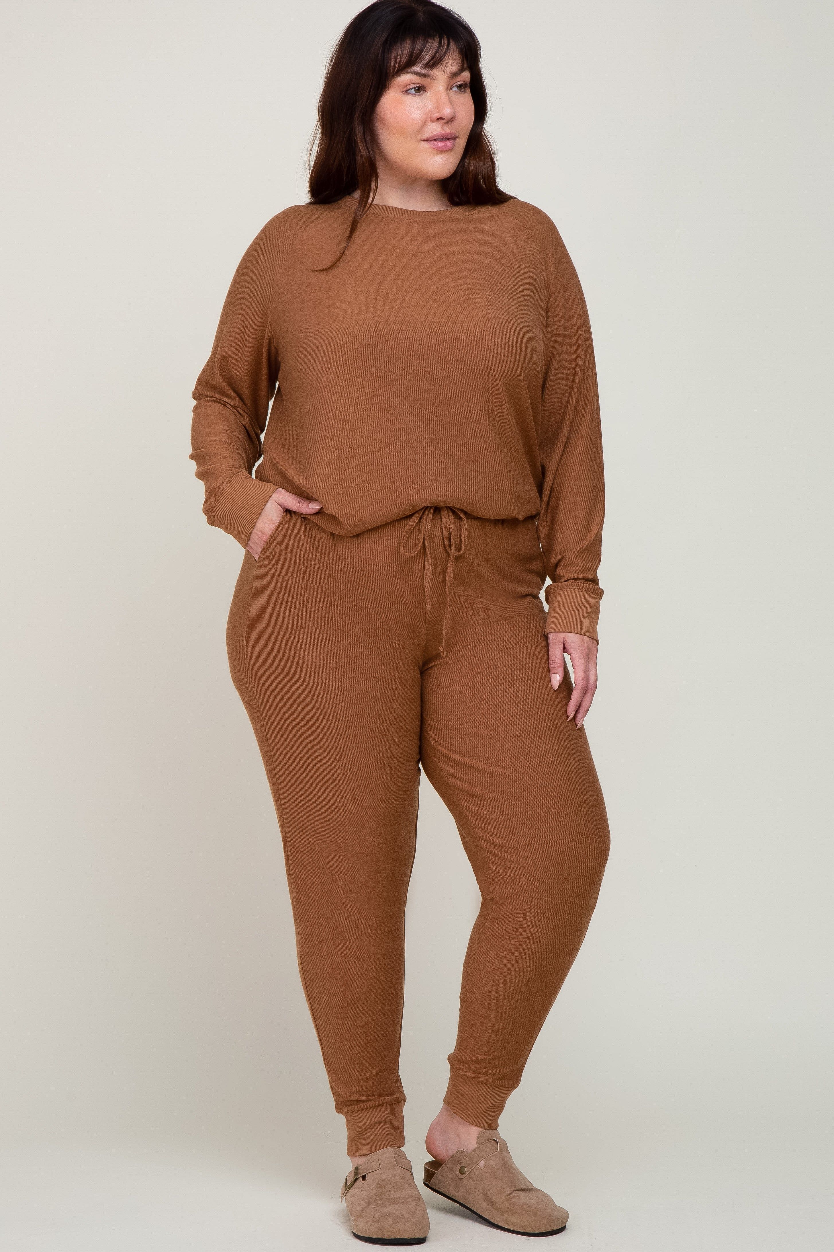 Camel Soft Knit Long Sleeve Plus Set sold by Pinkblush