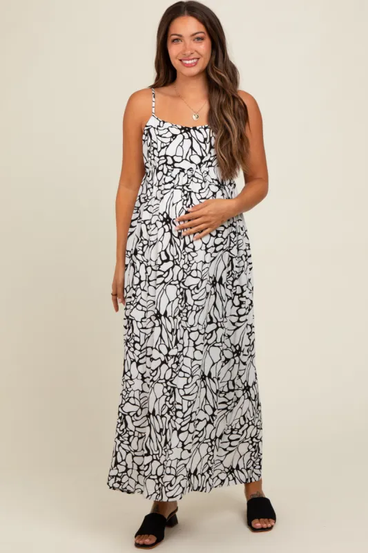 Black Abstract Floral Print Maternity Midi Dress sold by Pinkblush