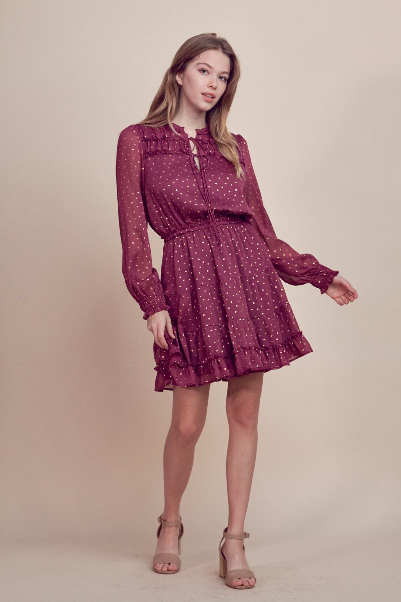 Marsala Ruffle Detailed Tiered Mini Dress sold by Pinkblush product image thumbnail 5