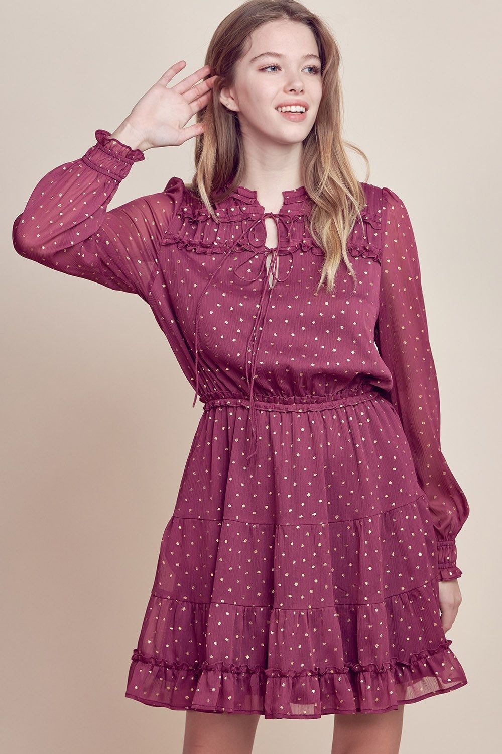 Marsala Ruffle Detailed Tiered Mini Dress sold by Pinkblush product image thumbnail 2