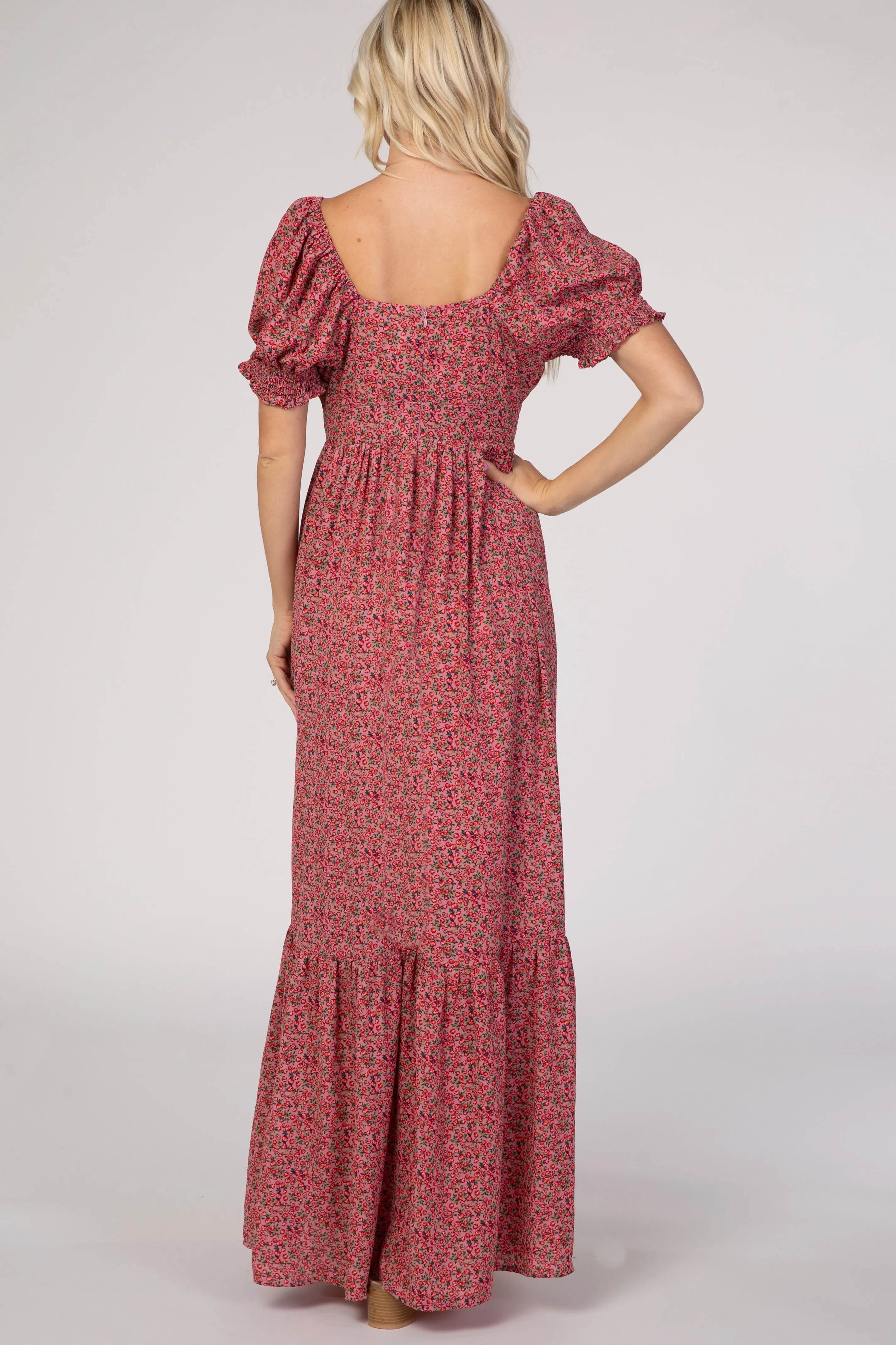 Pink Floral Puff Sleeve Maxi Dress sold by Pinkblush product image thumbnail 5