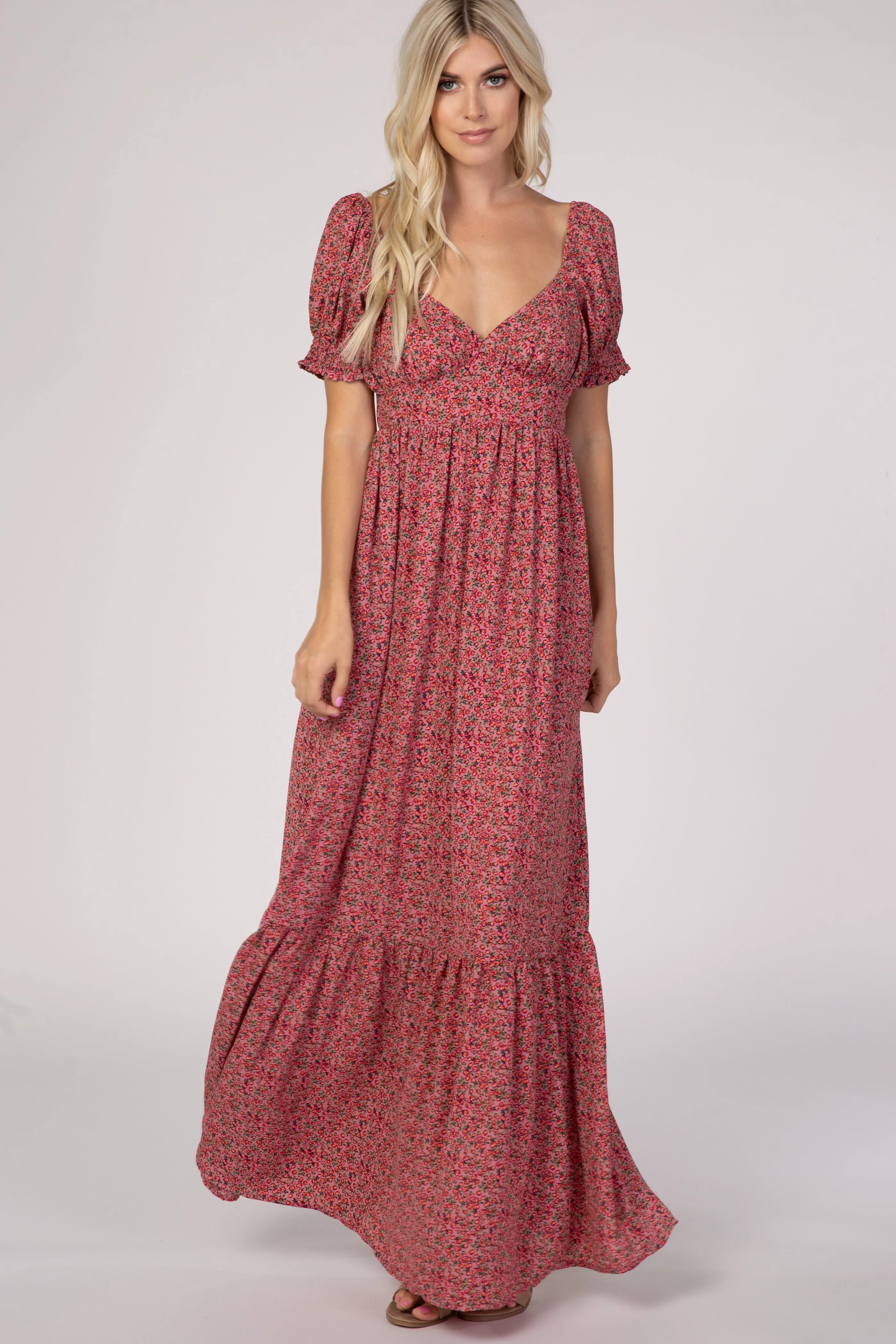 Pink Floral Puff Sleeve Maxi Dress sold by Pinkblush product image thumbnail 2
