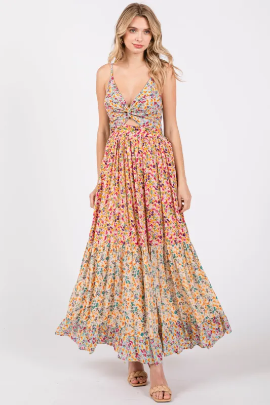 Multi-colored V-Neck Front Twist Maxi Dress sold by Pinkblush