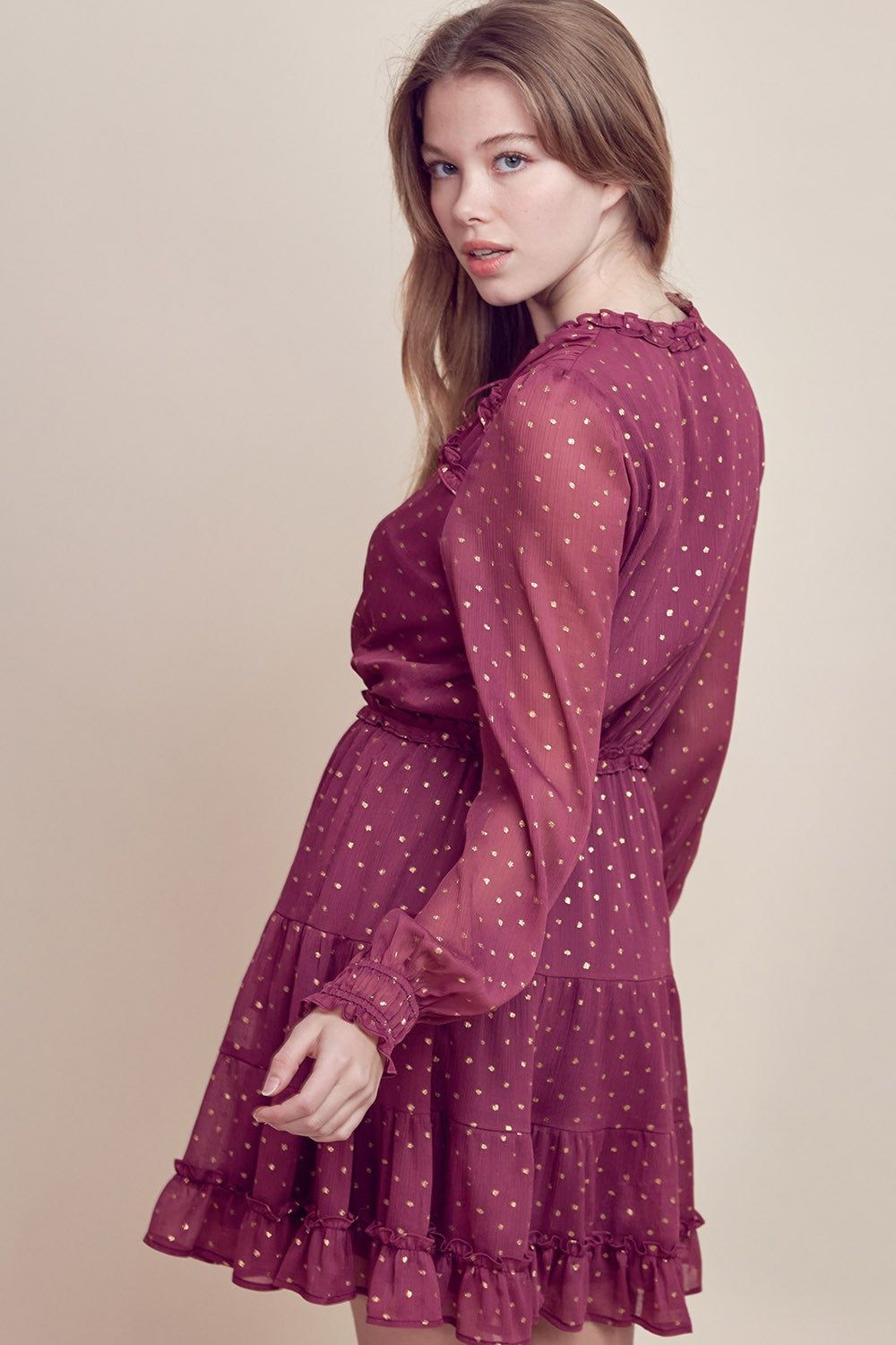Marsala Ruffle Detailed Tiered Mini Dress sold by Pinkblush product image thumbnail 4