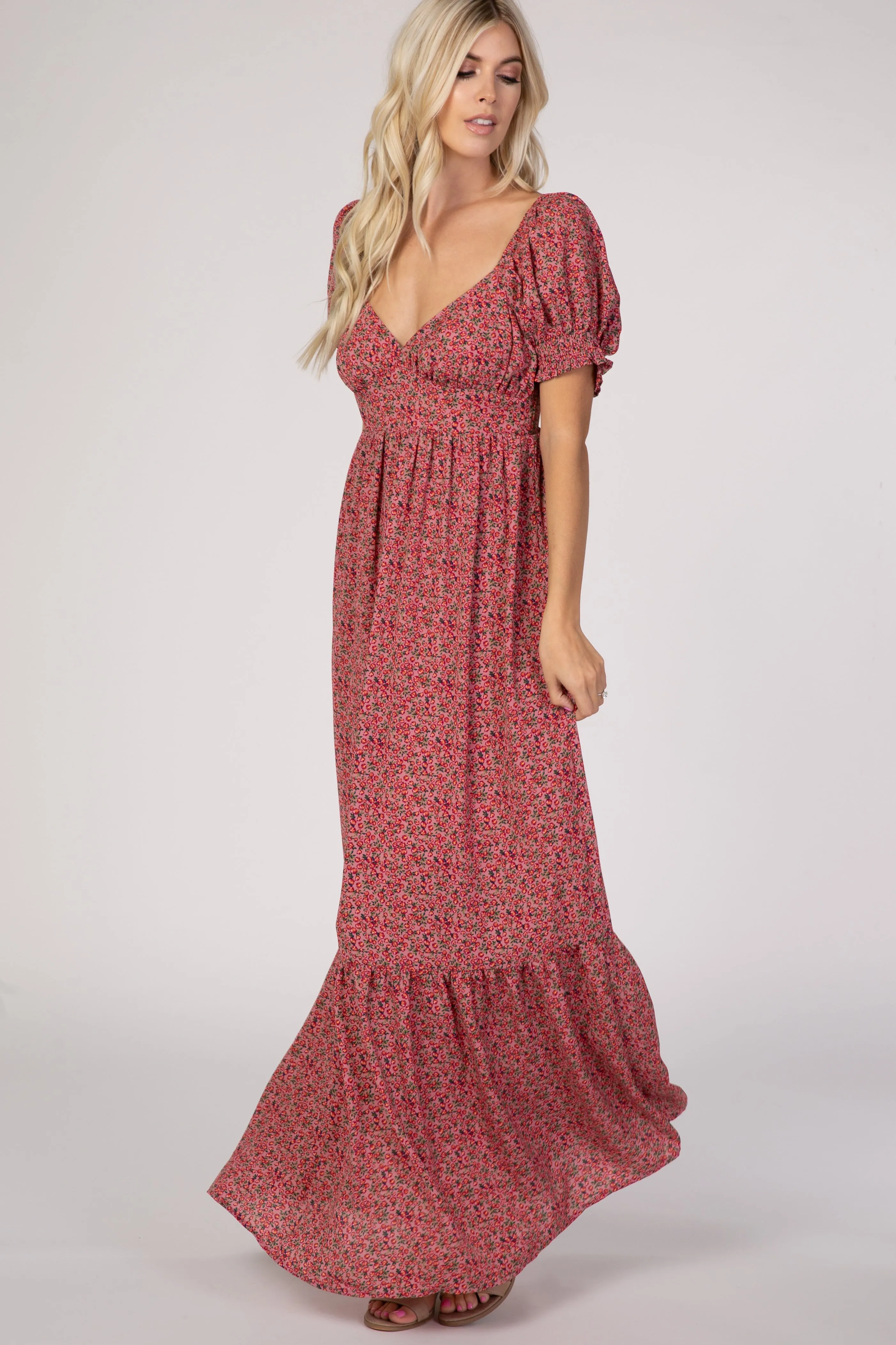 Pink Floral Puff Sleeve Maxi Dress sold by Pinkblush product image thumbnail 4