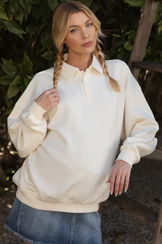 Cream Oversized Polo Maternity Pullover sold by Pinkblush