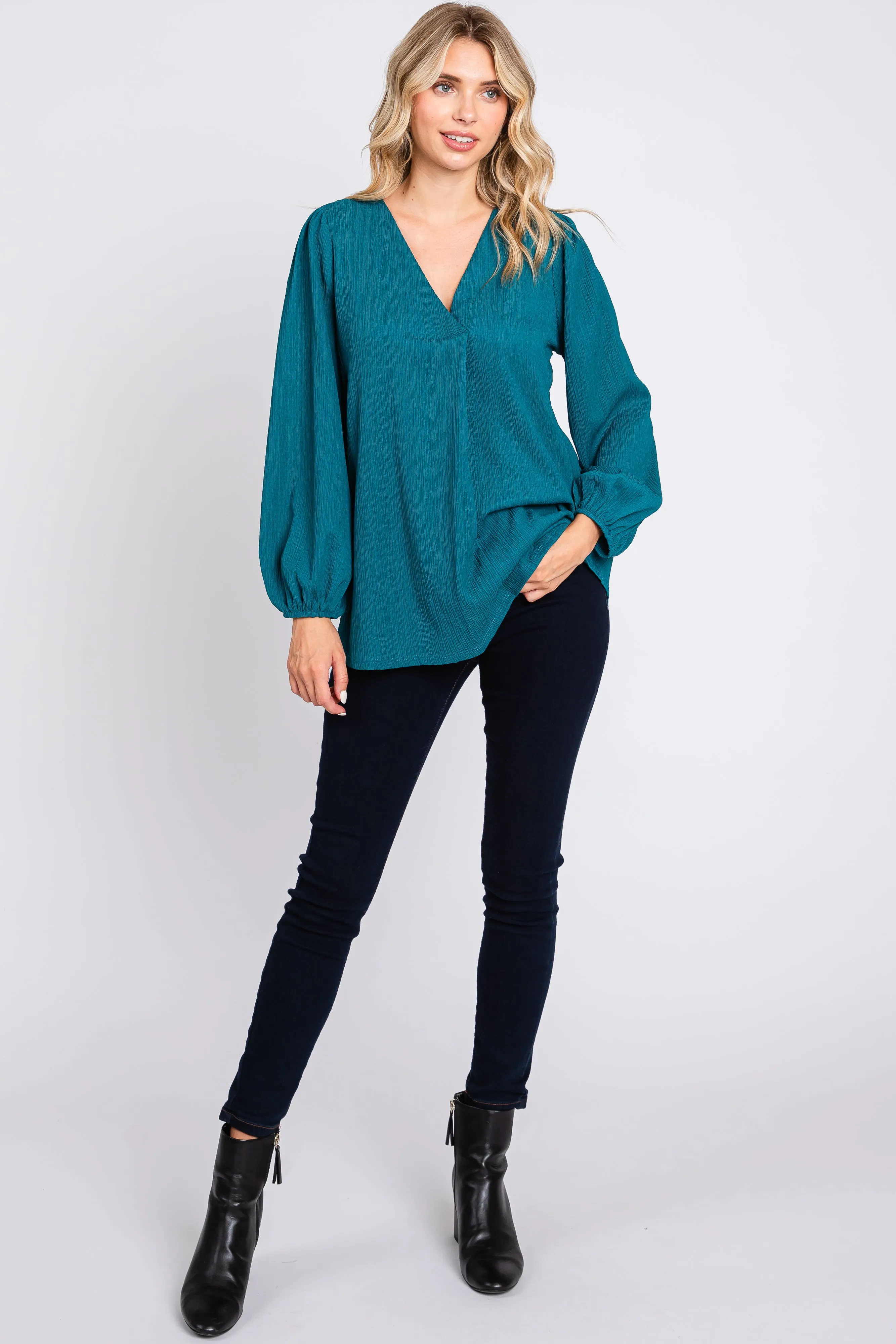 Teal Textured Long Sleeve Blouse sold by Pinkblush product image thumbnail 5