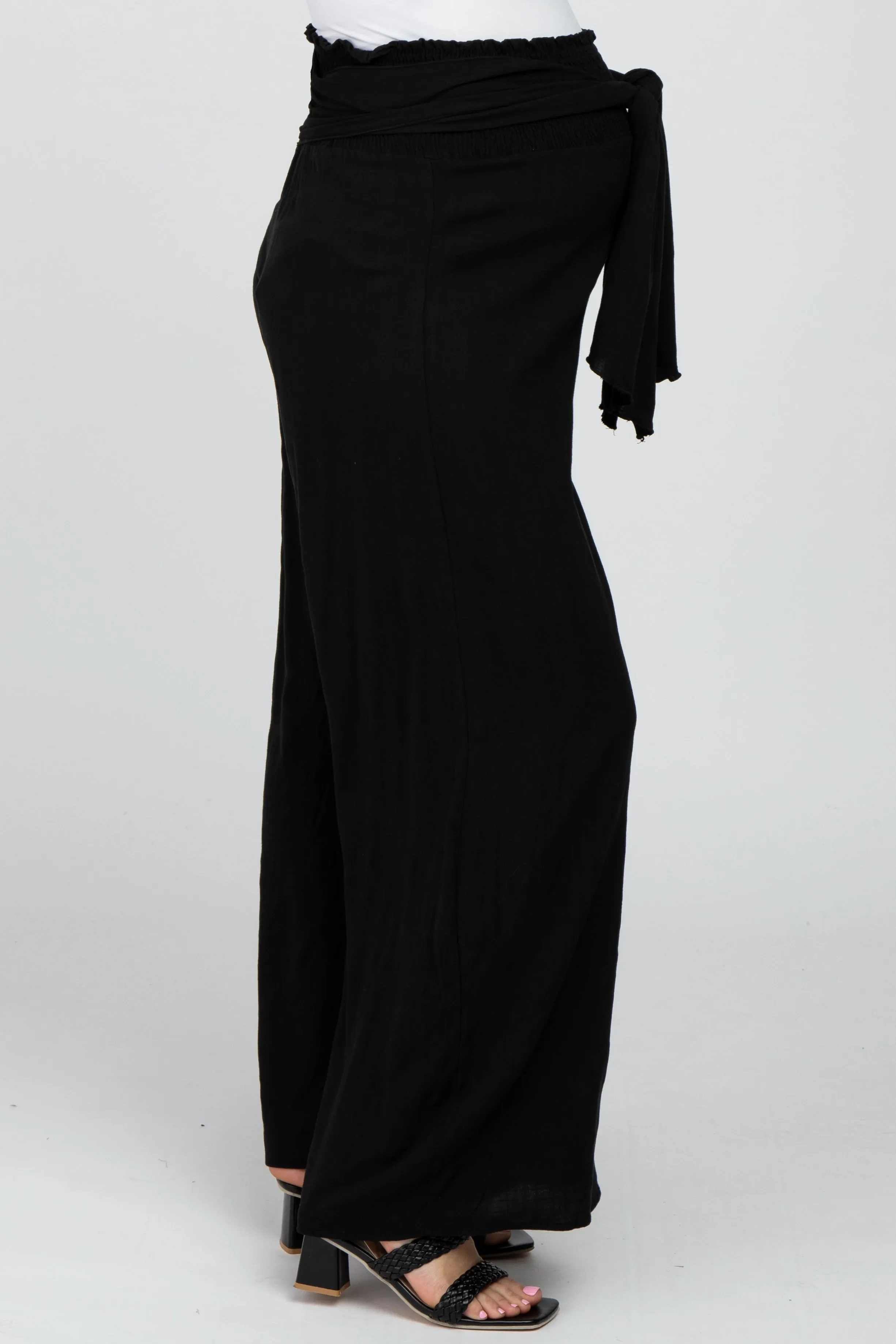 Black High Waist Tie Front Wide Maternity Pants sold by Pinkblush product image thumbnail 3