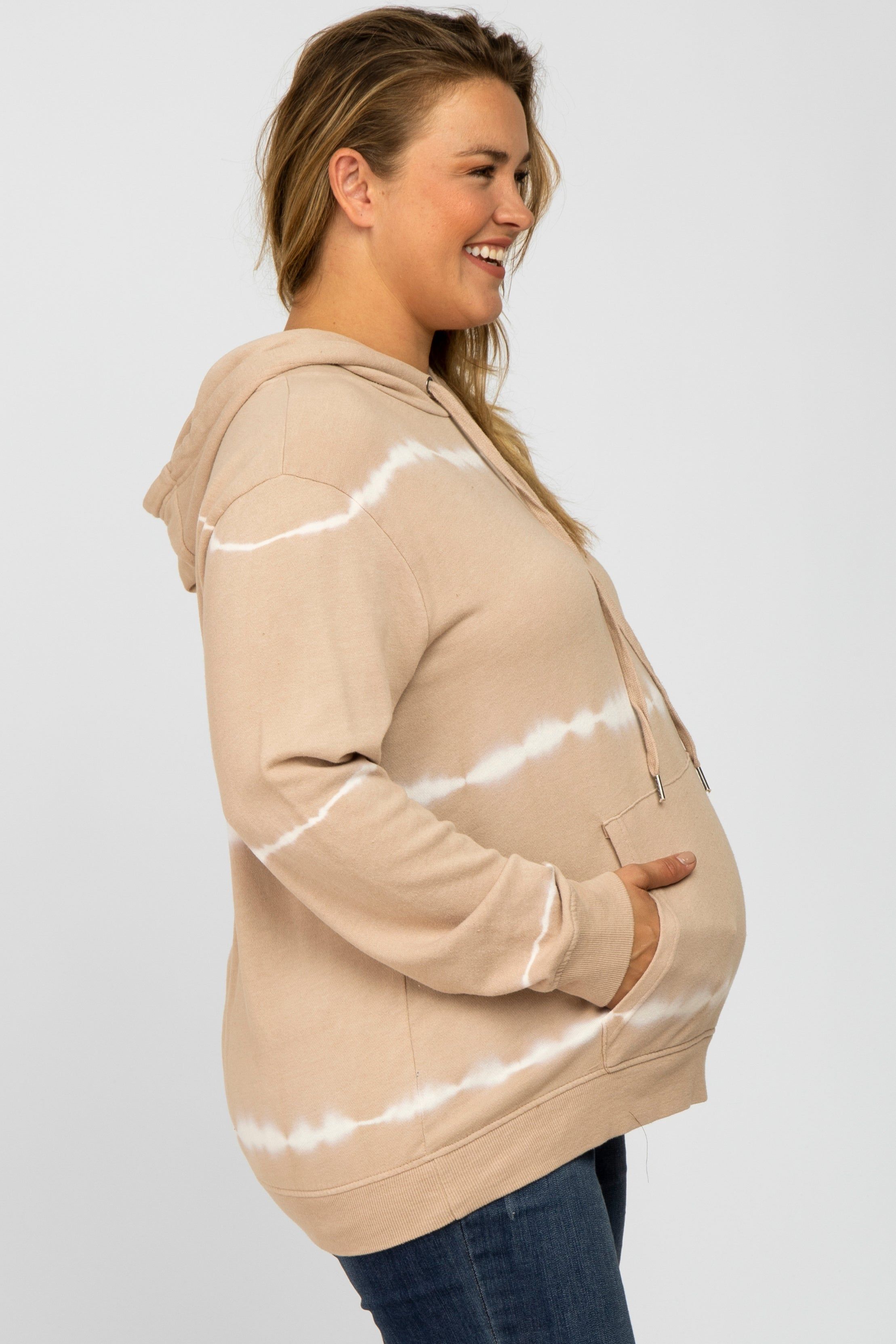Taupe Tie Dye Maternity Plus Hoodie sold by Pinkblush product image thumbnail 3