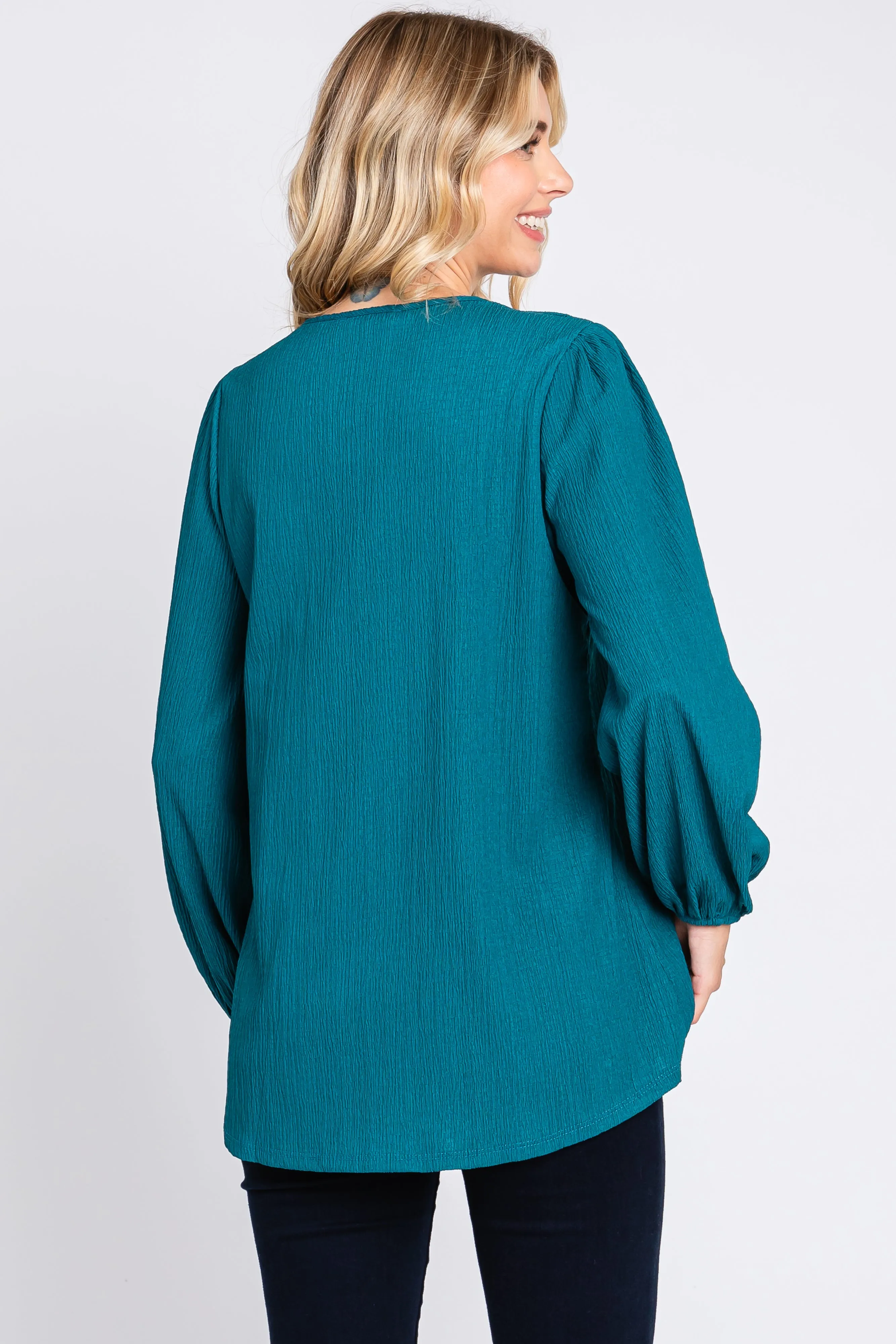 Teal Textured Long Sleeve Blouse sold by Pinkblush product image thumbnail 3