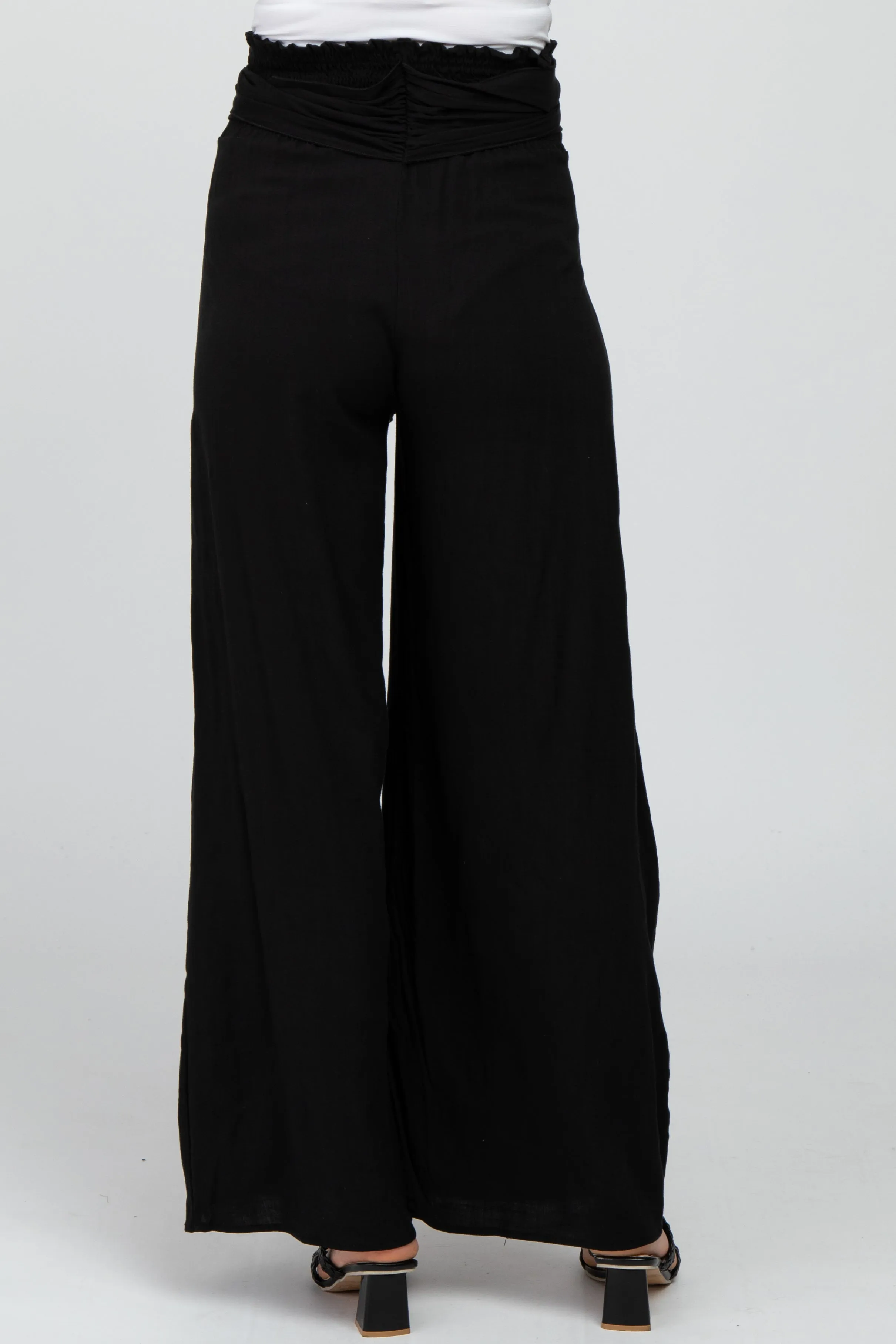 Black High Waist Tie Front Wide Maternity Pants sold by Pinkblush product image thumbnail 4