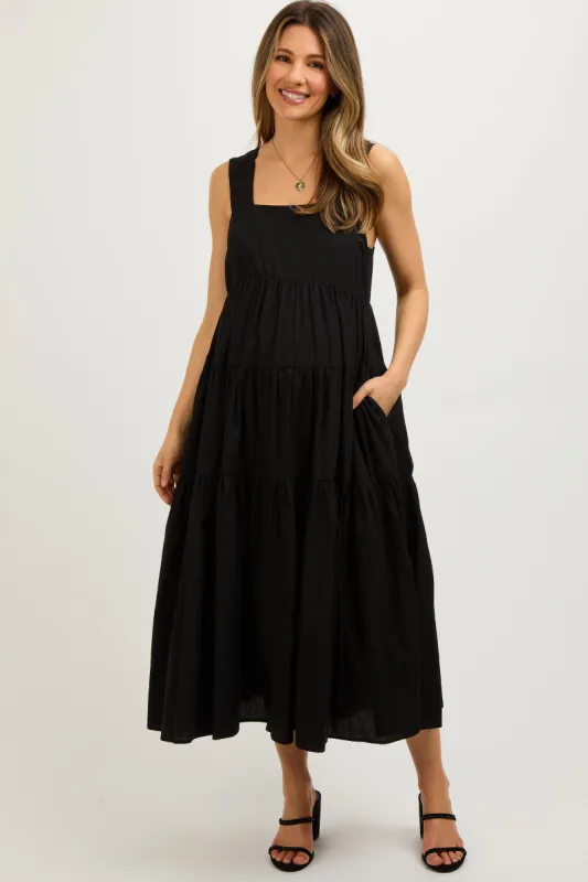 Black Tiered Maternity Maxi Dress sold by Pinkblush